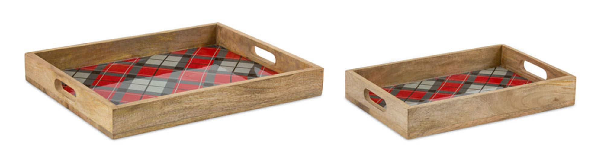 Plaid Tray (Set of 2) 16L x 10.75W, 20L x 16W Wood
