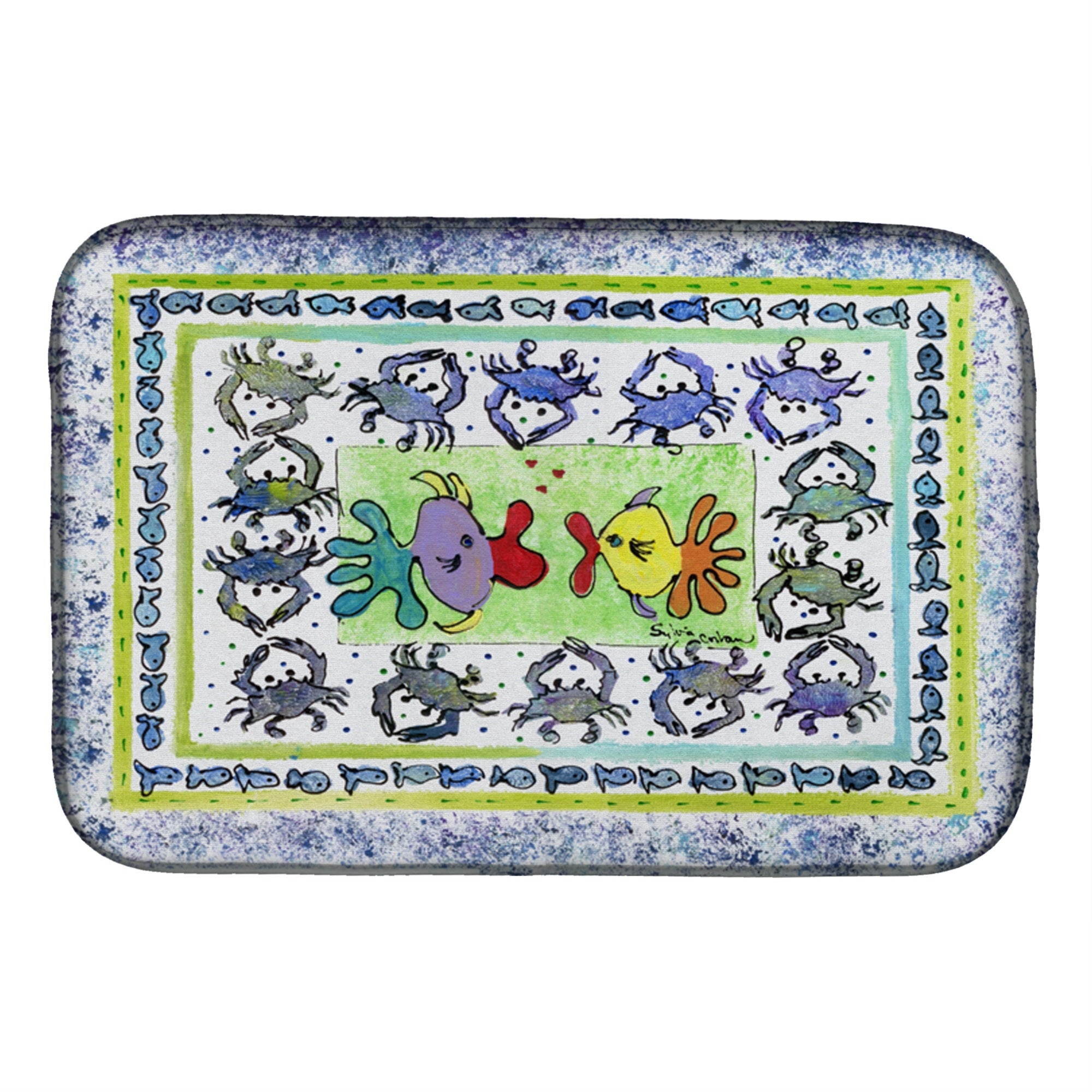 Carolines Treasures Kissing Fish Dish Drying Mat 14 x 21 Multicolor
