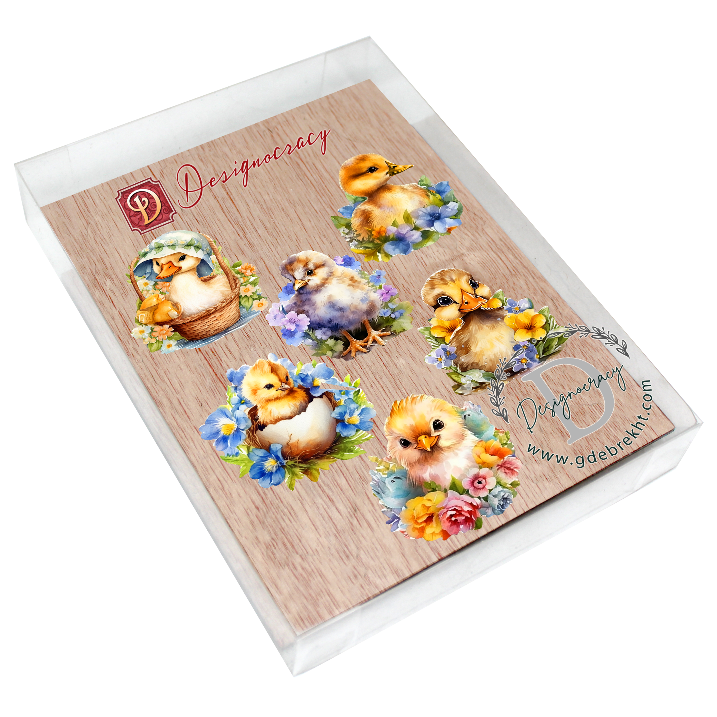 Spring Ducklings Clip-On Eco Wood Decorative Ornaments Set of 6 by G. Debrekht - Easter Décor - 8090055C-S6