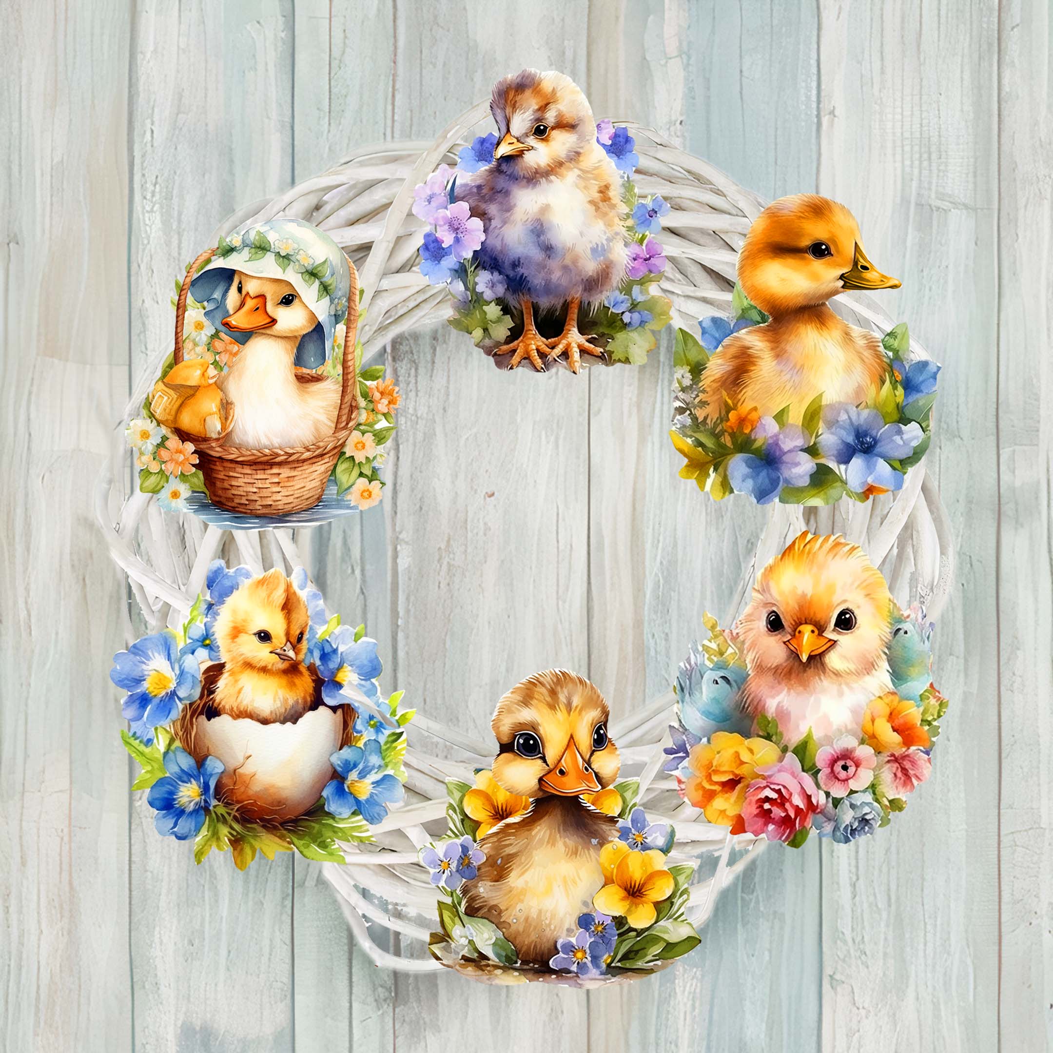 Spring Ducklings Clip-On Eco Wood Decorative Ornaments Set of 6 by G. Debrekht - Easter Décor - 8090055C-S6