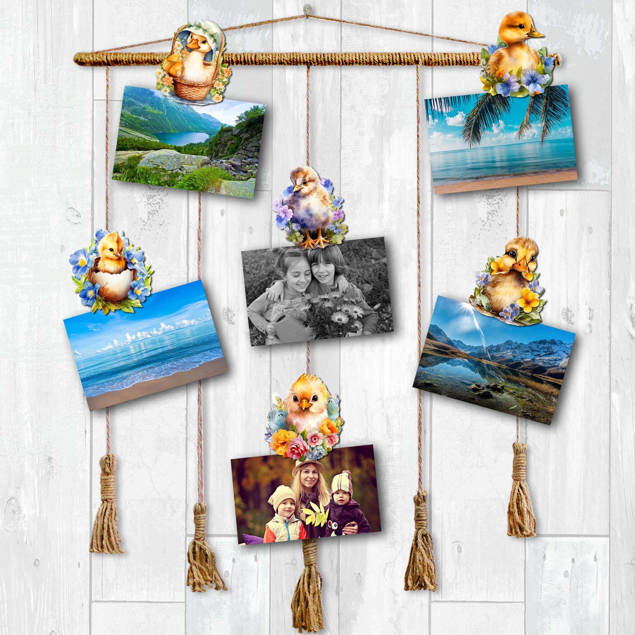 Spring Ducklings Clip-On Eco Wood Decorative Ornaments Set of 6 by G. Debrekht - Easter Décor - 8090055C-S6