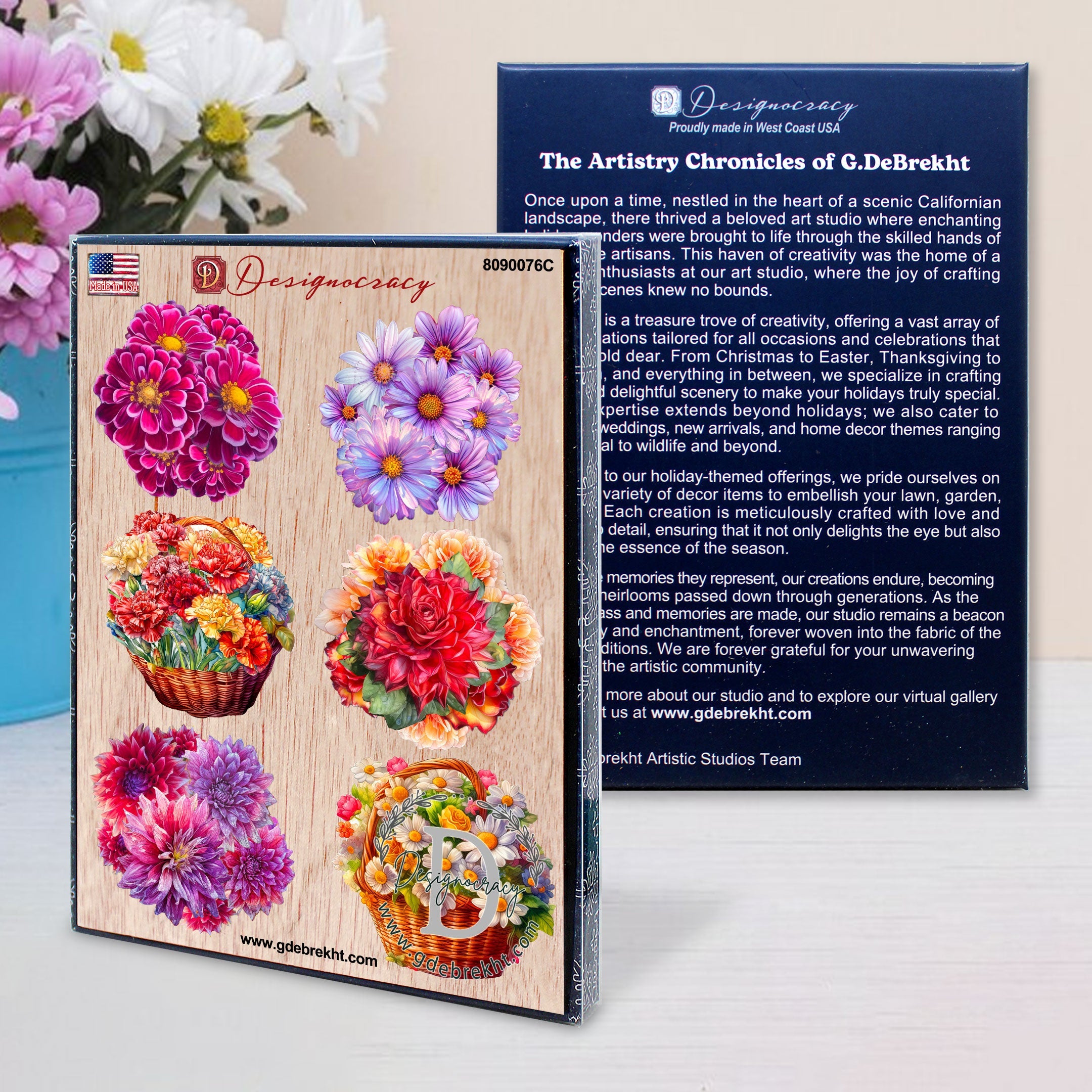 Flowers Clip-On Eco Wood Decorative Ornaments Set of 6 by G. Debrekht - Love Family Décor - 8090076C-S6