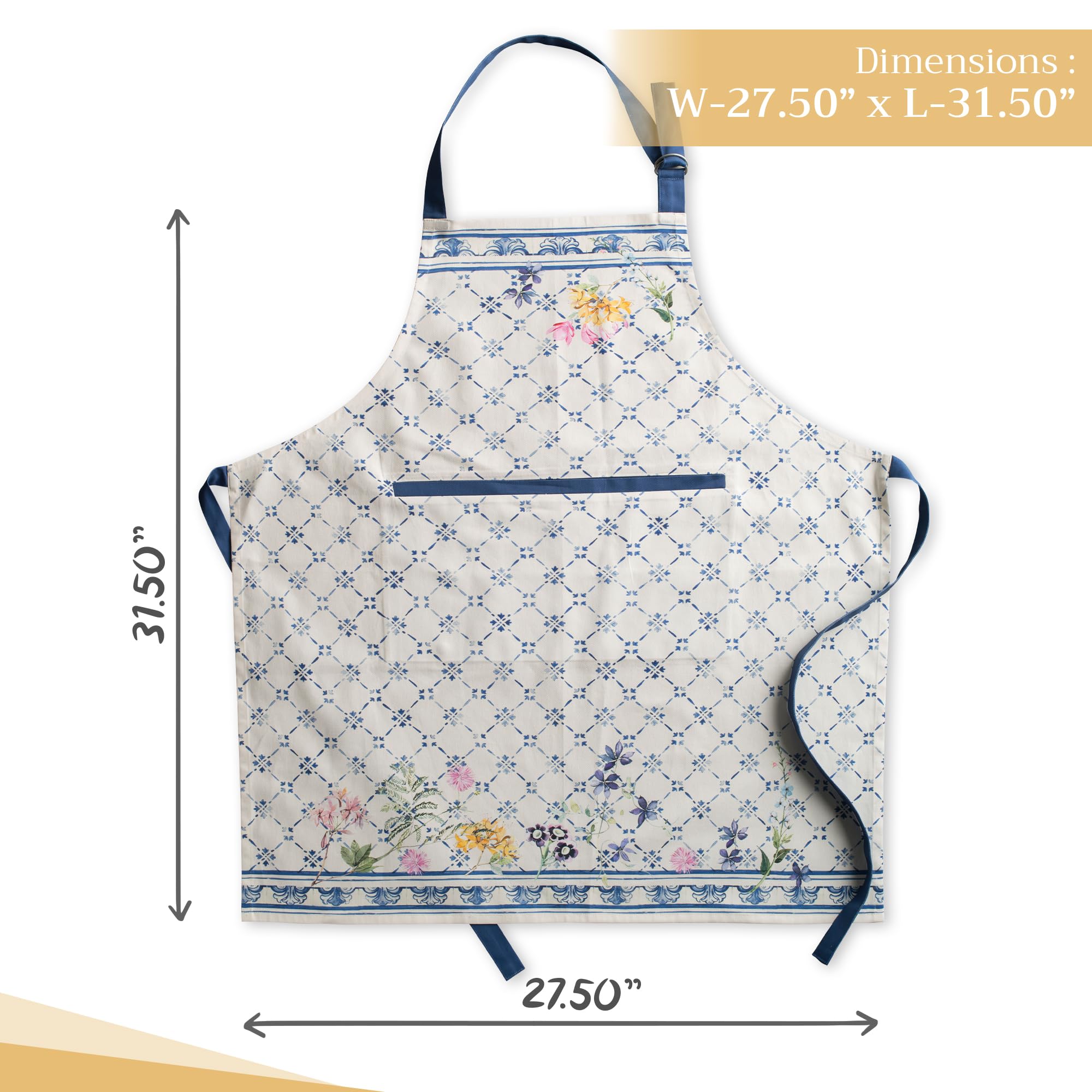 Maison D' Hermine Apron 100% Cotton 1 Piece Adjustable Neck Strap Clothapron With Center Pocket & Long Ties For Mother'S Day Gif