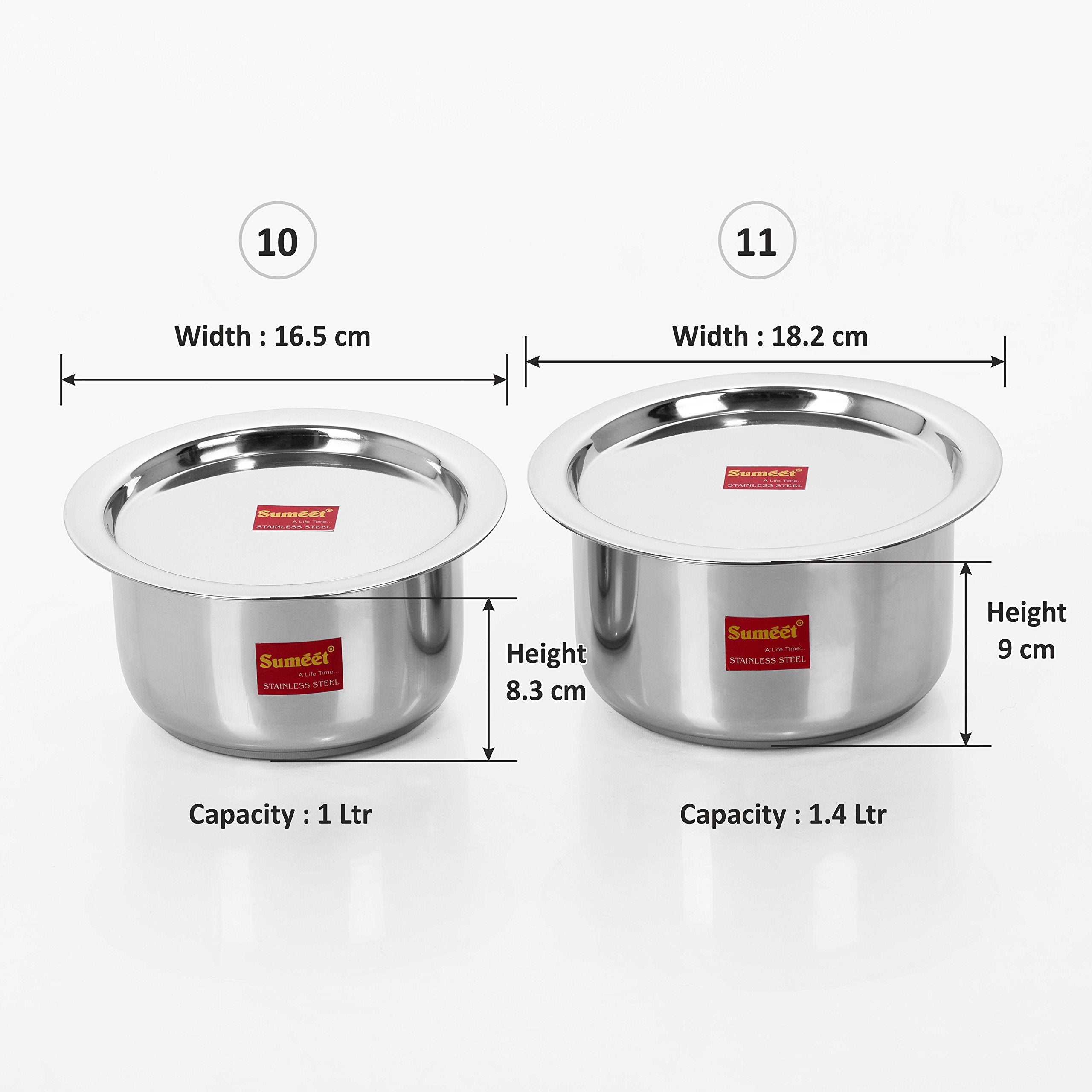 Sumeet 2 Pcs Stainless Steel Induction & Gas Stove Friendly Container Set/Tope/Cookware Set With Lids - Size No.10 & No.11