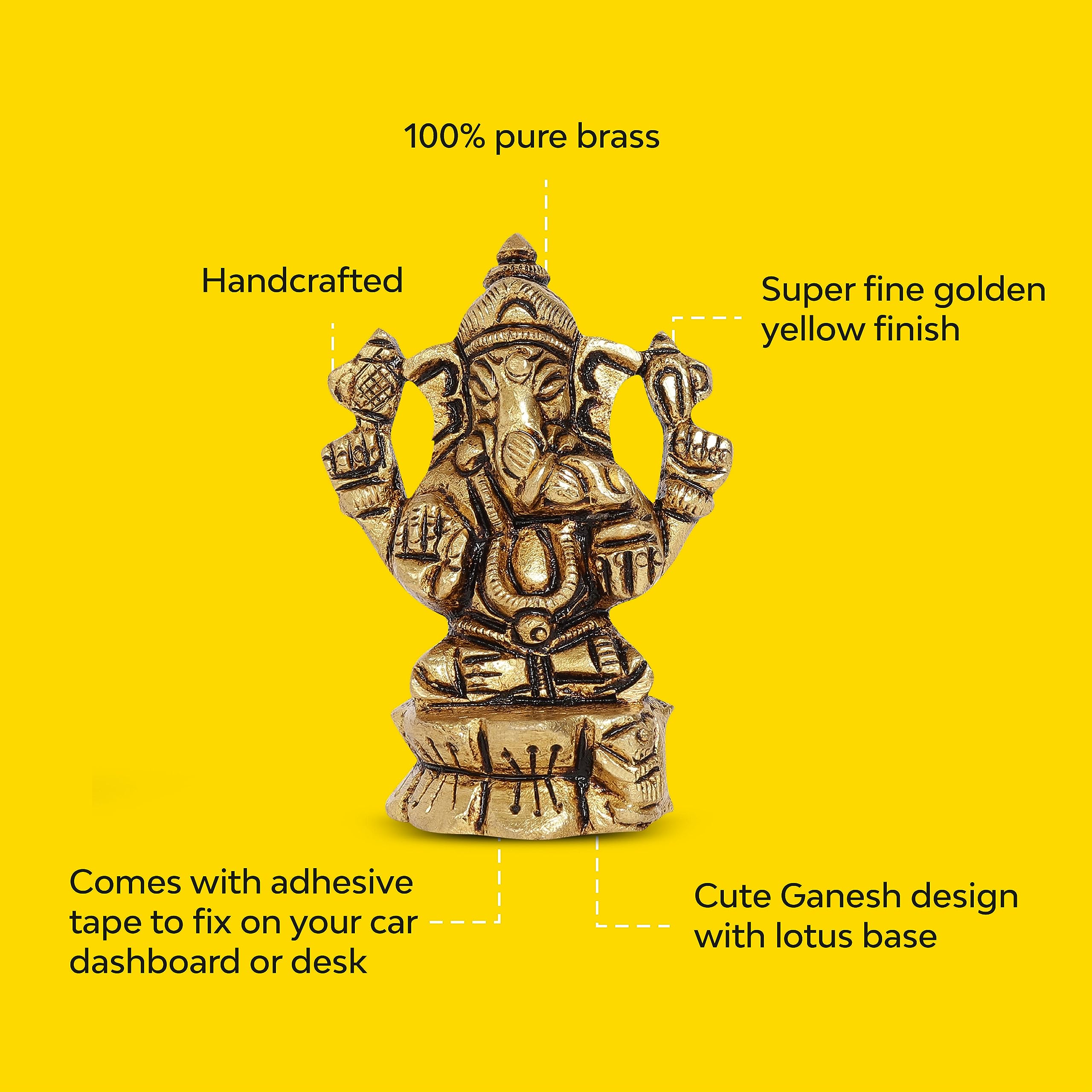 10Club Lord Ganesha Idol - 1Pc (5.9 cm, 160 Grams) - 100% Pure Brass | Ganesha Sitting on a Lotus | For Desk, Car, Home Decor an