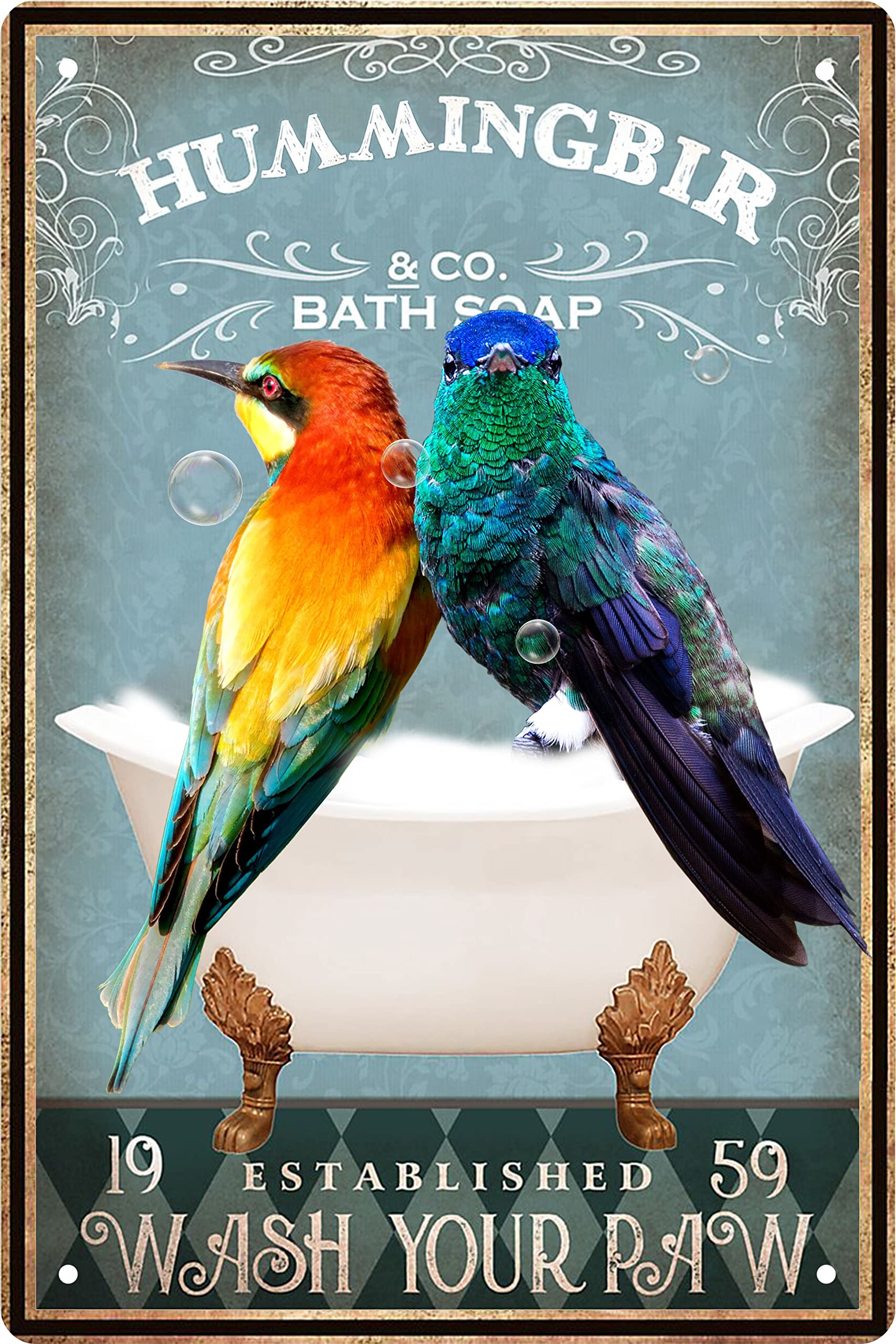 Funny Hummingbird Decor Vintage Bathroom And Bathtub Metal Tin Sign Decor Bear Pet Lovers Gift Farm Home Bar Bathroom Man Cave R