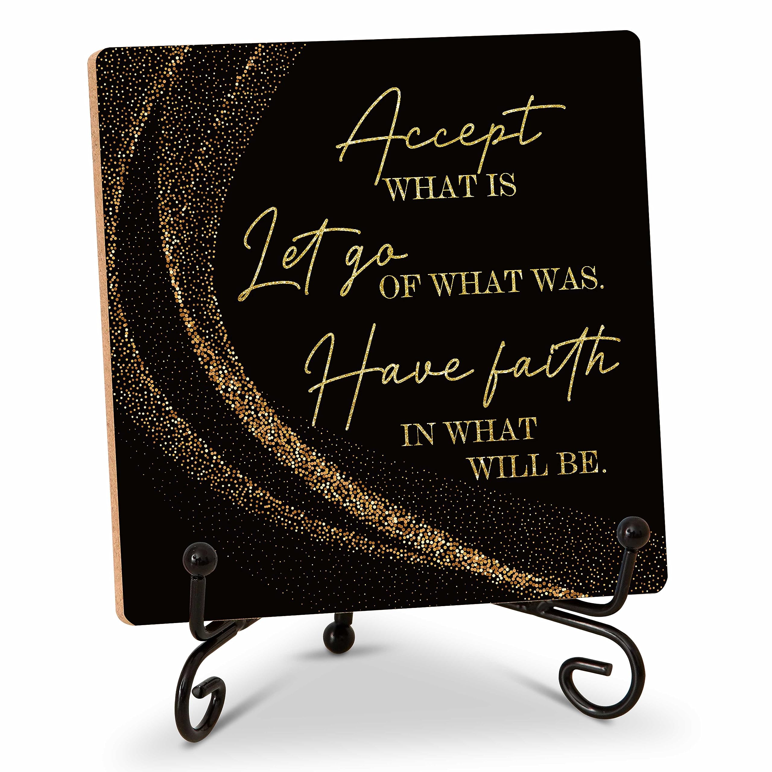 Inspirational Quotes Wood Plaque with Stand - Idea Gifts for Women Men - Black Gold Wooden Decor for Home Office Living Room She