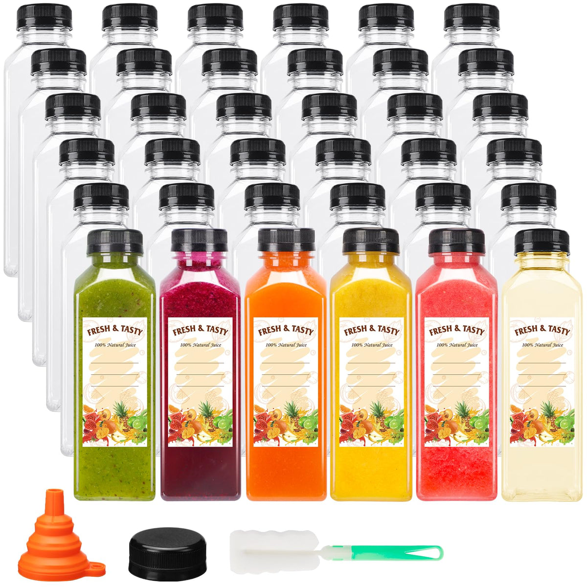 Bakhuk 36Pcs 16Oz Empty Plastic Juice Bottles With Caps, Reusable Clear Bulk Beverage Containers For Juice, Milk And Other Bever