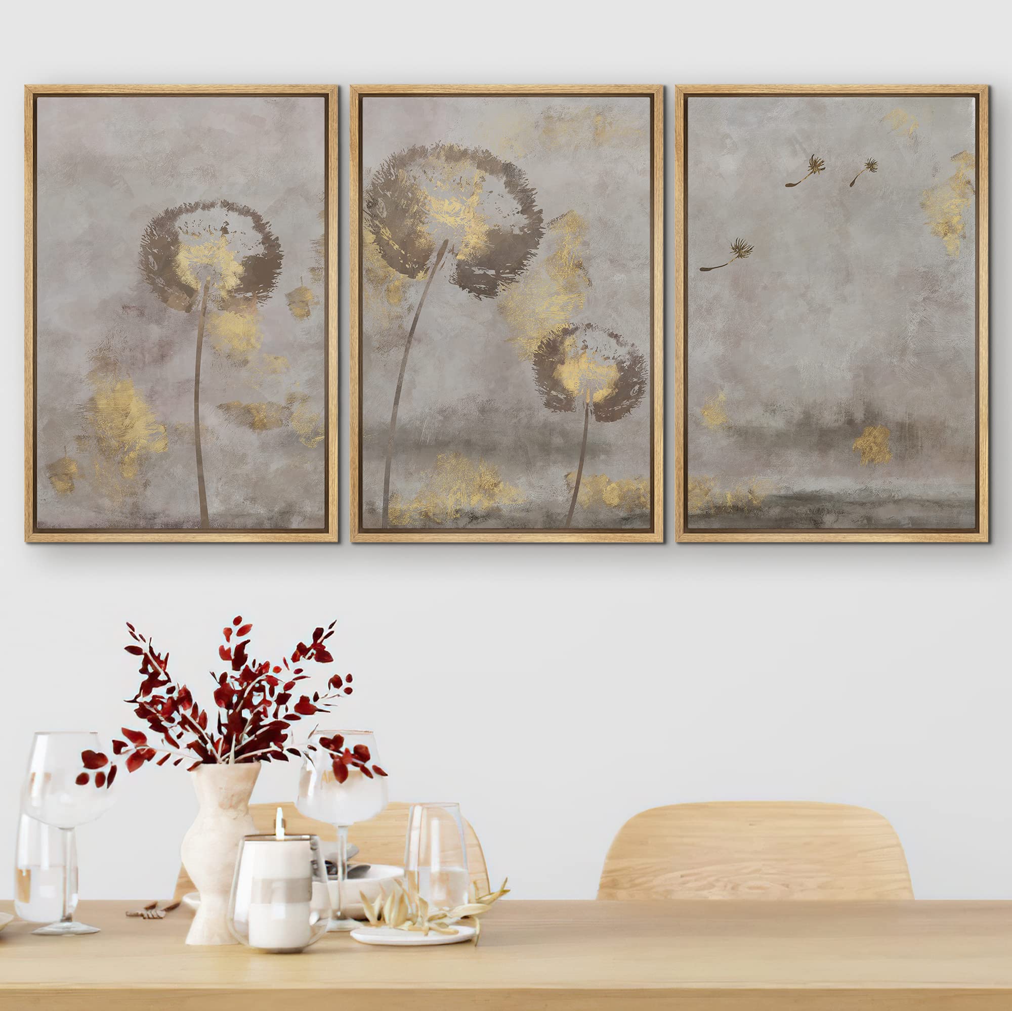 Signford Framed Canvas Print Wall Art Set Pastel Grunge Country Flower Field Abstract Shapes Illustration Modern Art Decorative