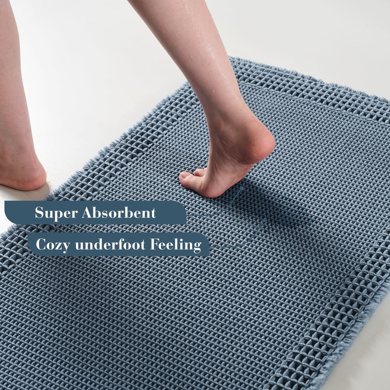 Resare Waffle Bath Mat For Bathroom, Super Absorbent Bathroom Rugs Non Slip Machine Washable, Ultra Soft Boho Bath Rugs With Tas
