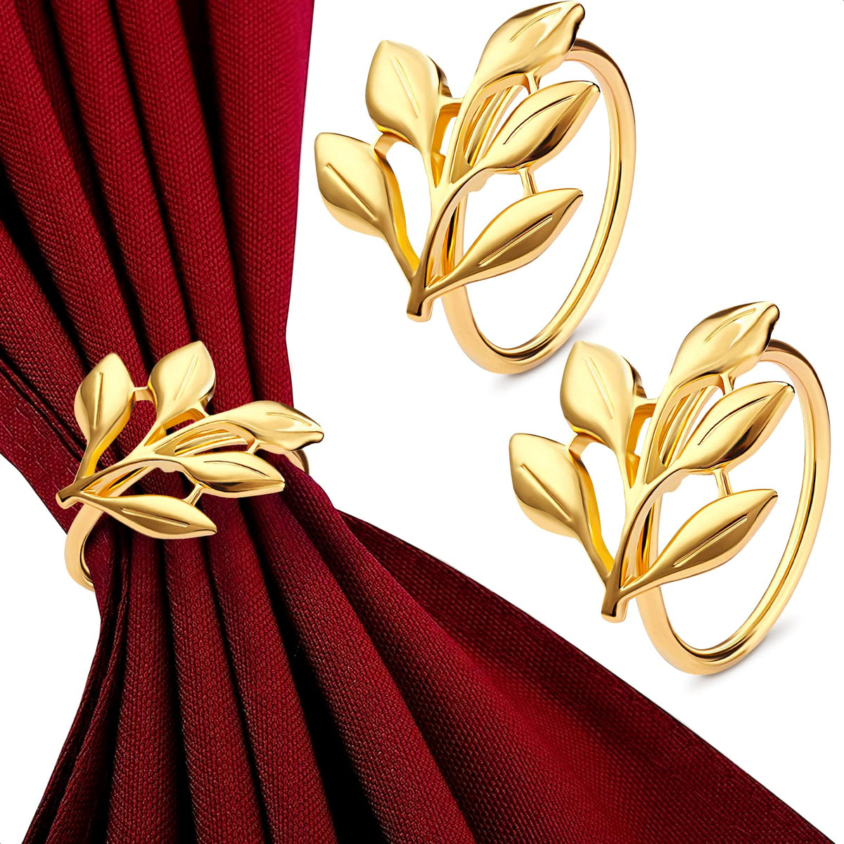 20 Pcs Gold Fall Napkin Rings - Gold Napkin Rings Bulk Gold Leaf Napkin Rings Flower Napkin Rings Boho Napkin Rings Set Of 20 -