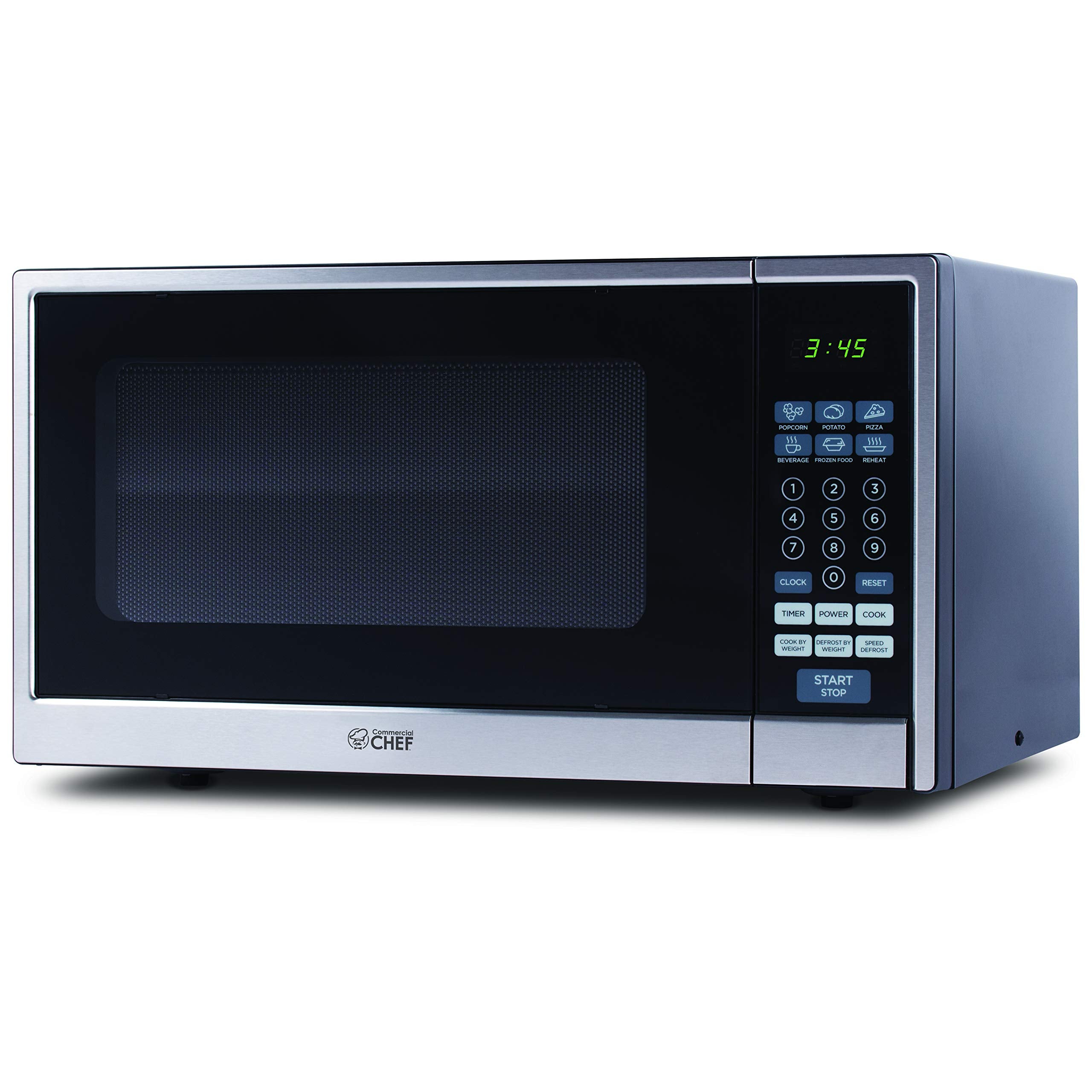 Commercial Chef Countertop Microwave, 11 Cubic Feet, Black With Stainless Steel Trim