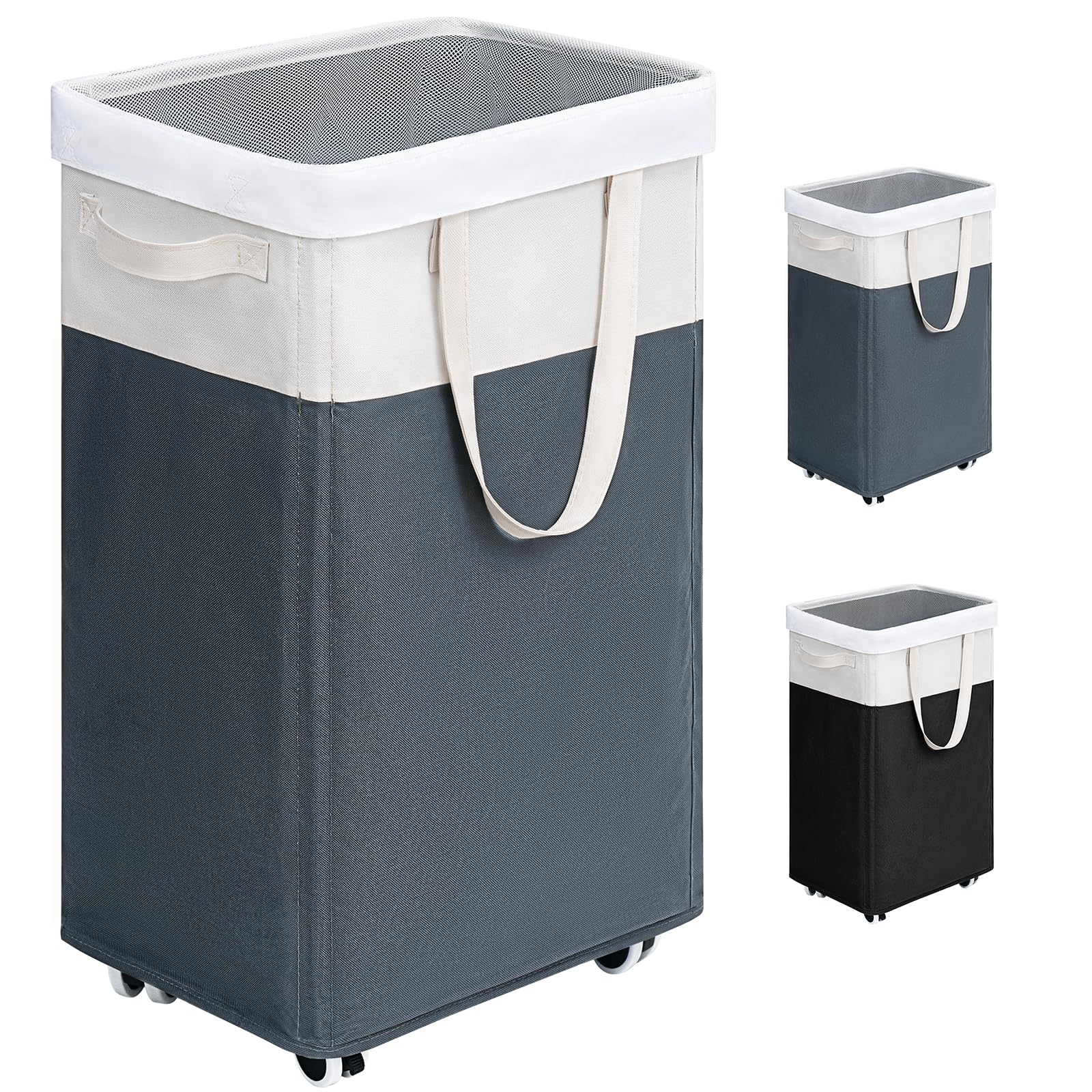 Goodpick Laundry Basket With Wheels, 75L Collapsible Tall Laundry Hamper, Large Laundry Basket With Removable Wash Bag For Corne