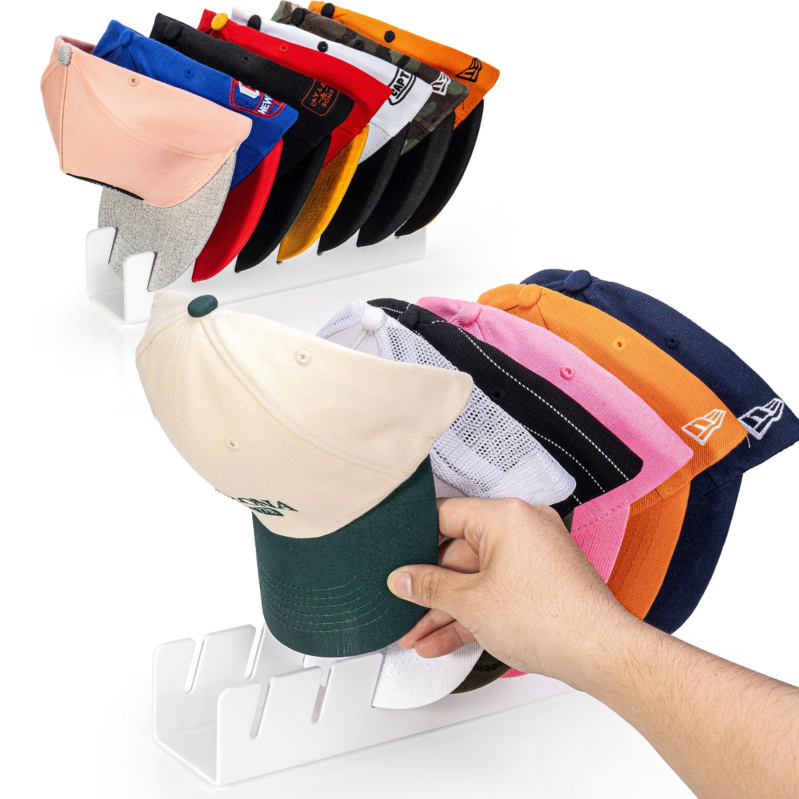 Oaprire Hat Stand For Baseball Caps Display And Organizer, No Install Acrylic Hat Organizer 2 Pack Holds 14 Baseball Caps For Cl
