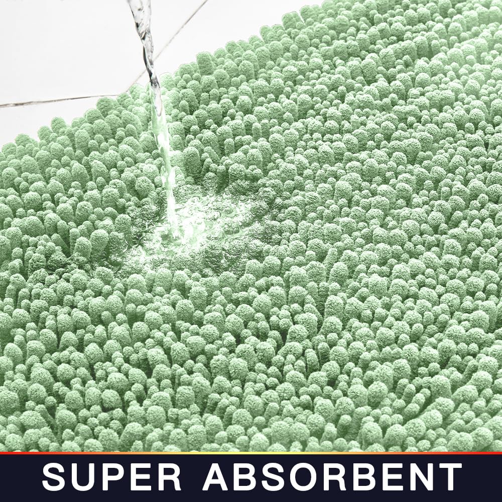 Walensee Bathroom Rug Non Slip Bath Mat (44X24 Inch Sage Green) Water Absorbent Super Soft Shaggy Chenille Machine Washable Dry