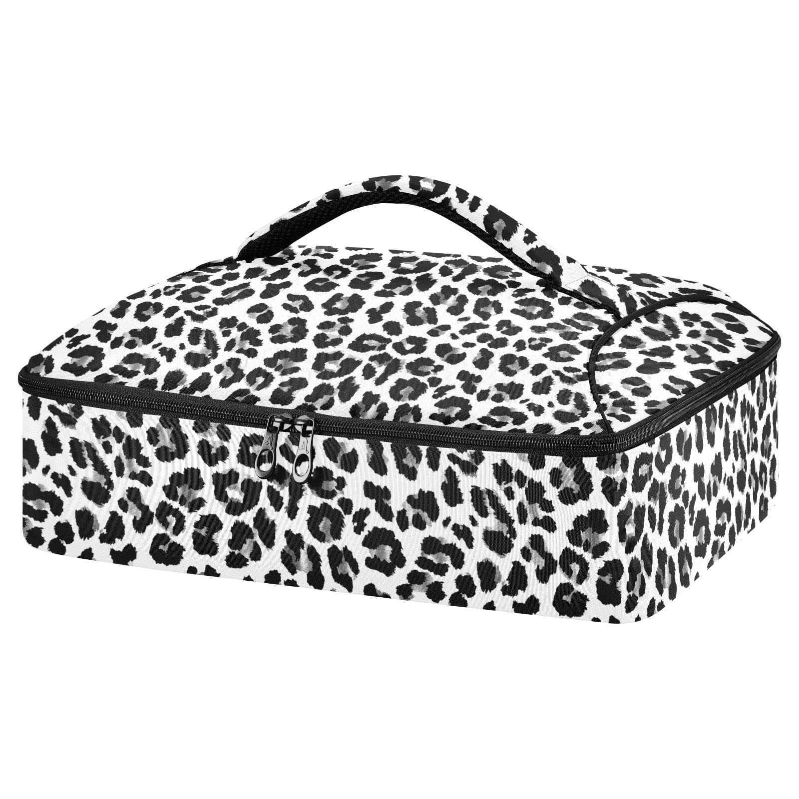 Insulated Casserole Carrier Bag For Hot Or Cold Food White Leopard Black Cheetah With Dish Storage Potluck Party Picnic