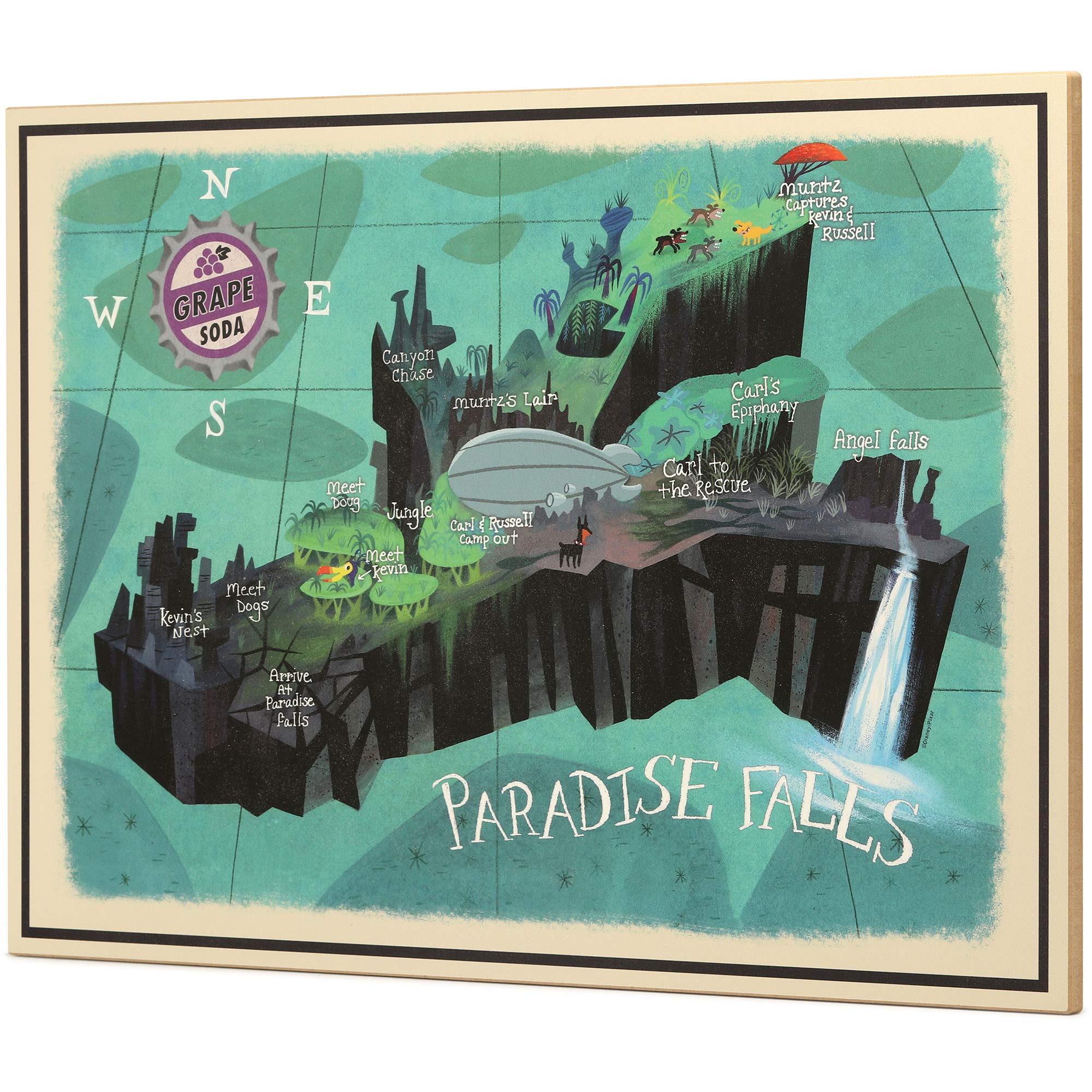 Open Road Brands Disney Pixar Up Paradise Falls Map Wood Wall Decor - Large Disney Pixar Up Movie Wall Art For Kids' Bedroom Or