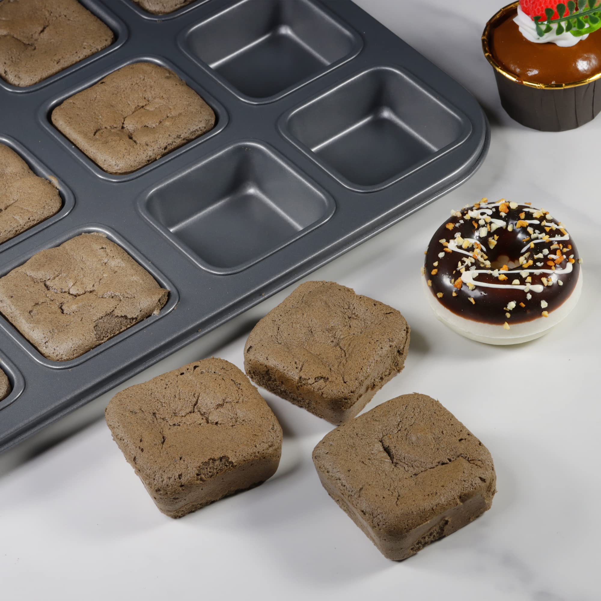 Tiawudi 2 Pack Brownie Pan, Non-Stick Baking Bread Pan, Heavy Duty Carbon Steel Mini Muffin Pan, 12-Cavity Loaf Pan