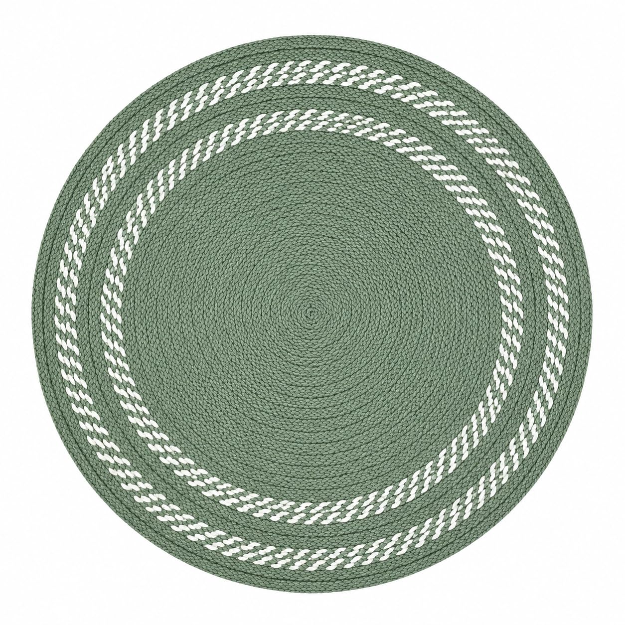 Cotton Round Braided Placemat, Sage Green and White