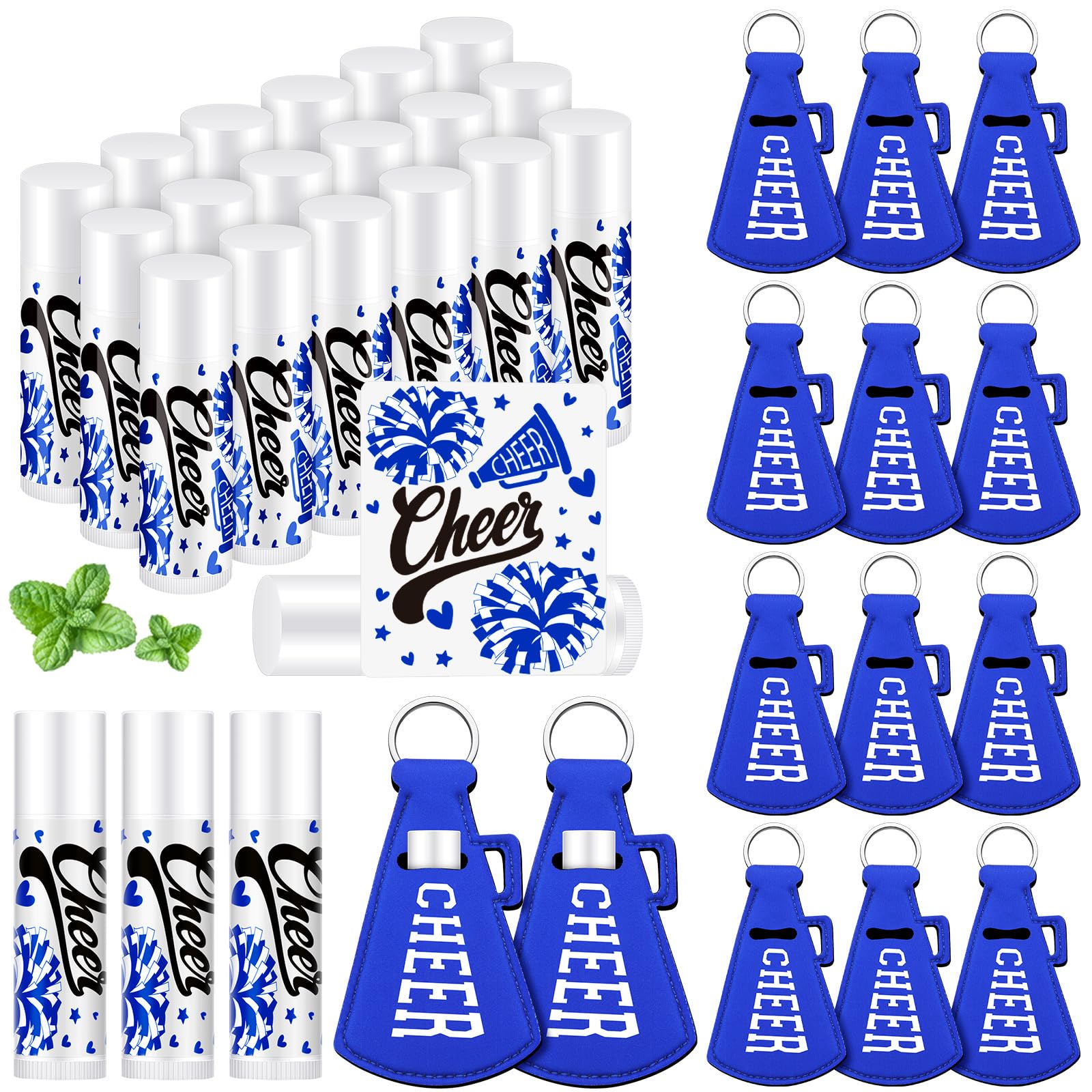 Swiffen 36 Pcs Cheerleading Gifts Bulk Cheer Team Gifts Lip Balm and Lipstick Holder Keychains Set Cheerleading Party Favors for