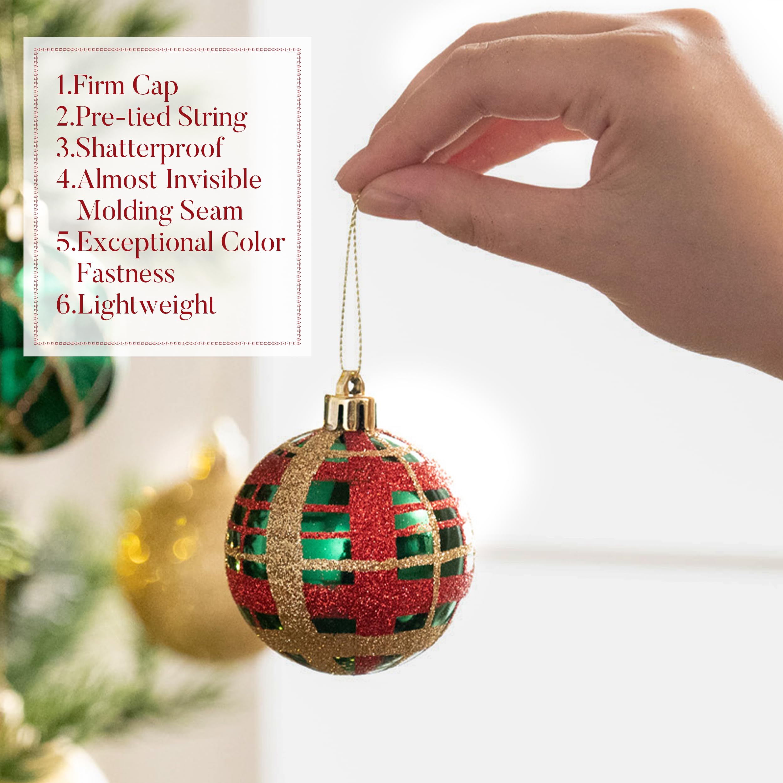 Valery Madelyn Christmas Ornaments Set, 30ct 2.36 Inches Red Green and Gold Shatterproof Christmas Tree Decorations Ball Ornamen