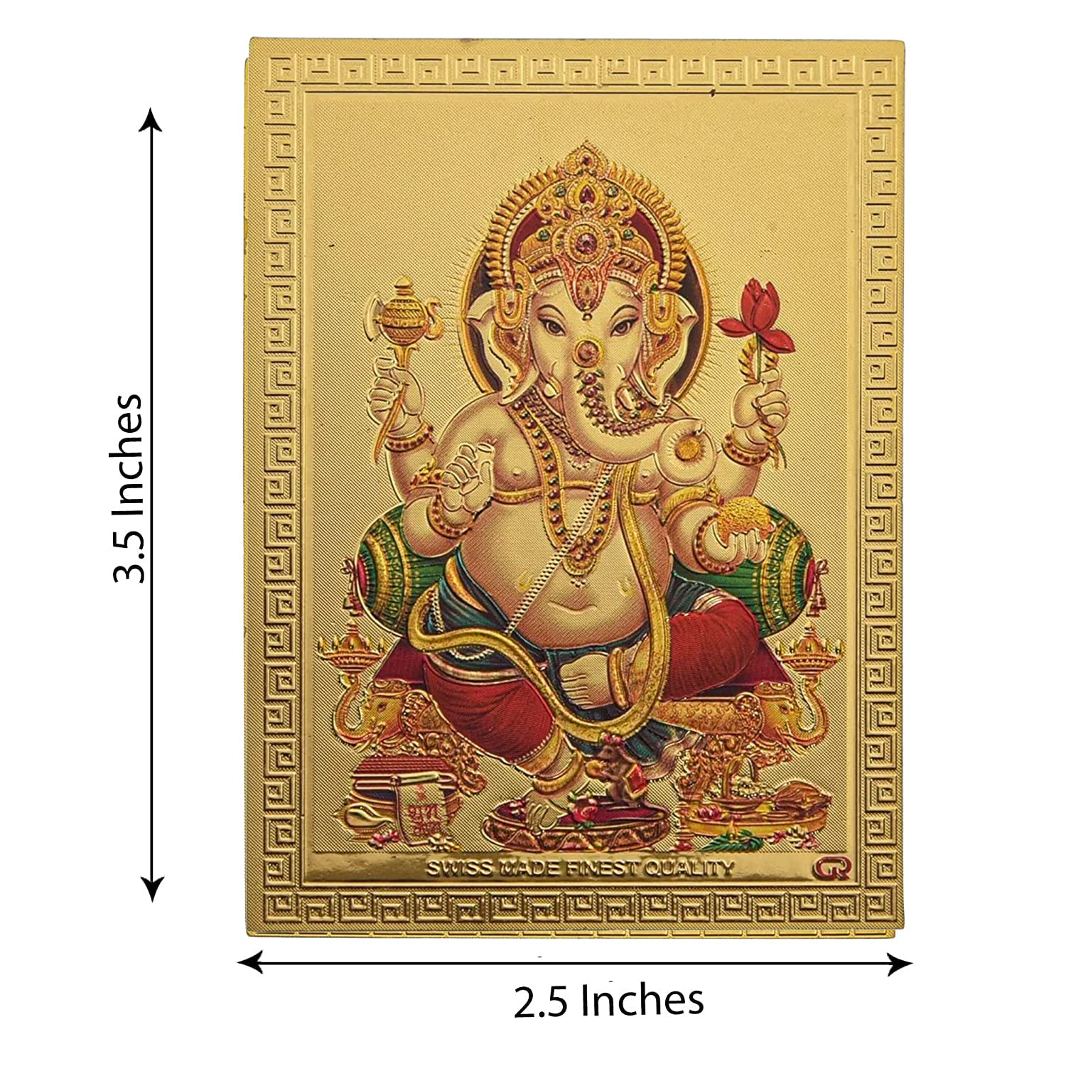 Hawai Small Pocket Size Gold Plated Lord Ganesh Laxmi Poster Sticker Combo Set For Worship Use, 8.5X6 Cm, Sfdi46_54