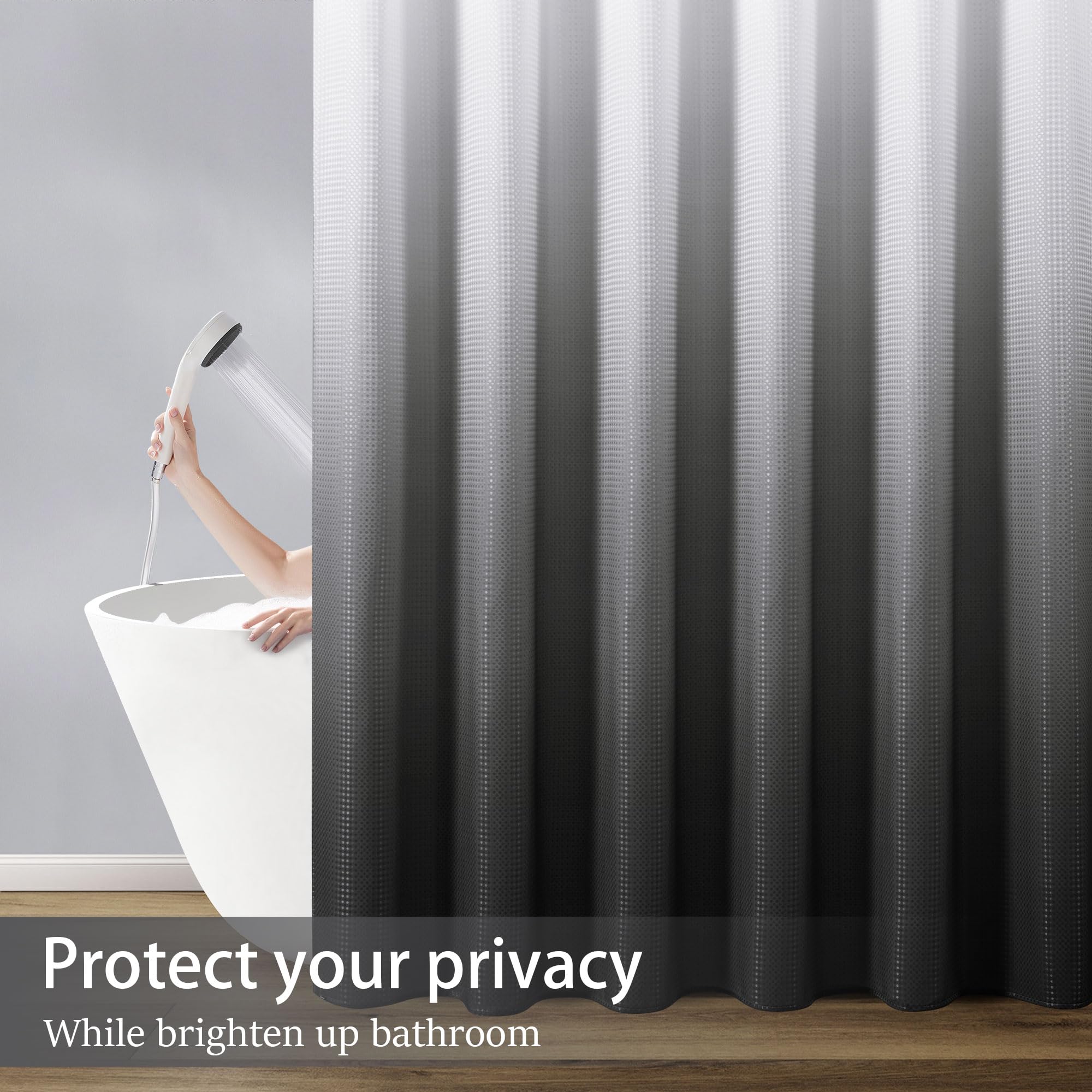 Naturoom Gray Shower Curtain, Dark Grey Waffle Fabric Shower Curtains For Bathroom Hotel Grade Cloth Shower Curtain Liner Simple