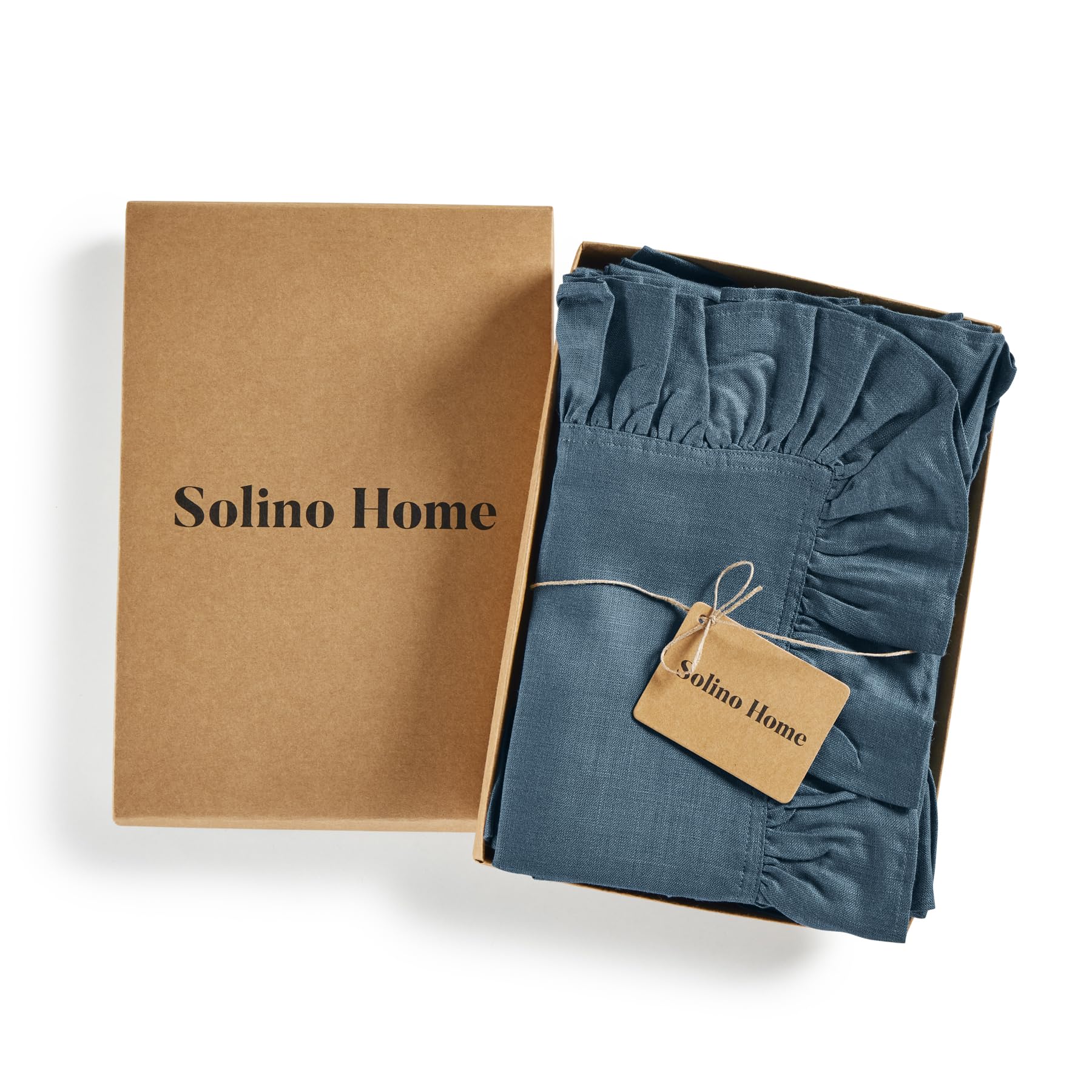 Solino Home Linen Ruffle Dinner Napkins 20 X 20 Inch - 100% Pure Linen Peacock Blue Cloth Napkins Set Of 4 - Gabrielle Ruffle, H