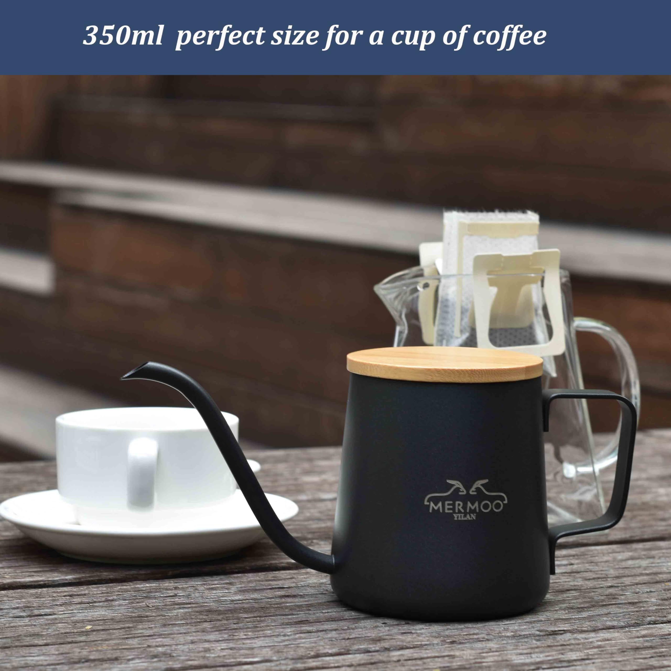 Mermoo Yilan Gooseneck Kettle Pour Over Coffee Kettle With Lid 350Ml Stainless Steel Kettle Hand Drip Coffee Pot Long Narrow Cof