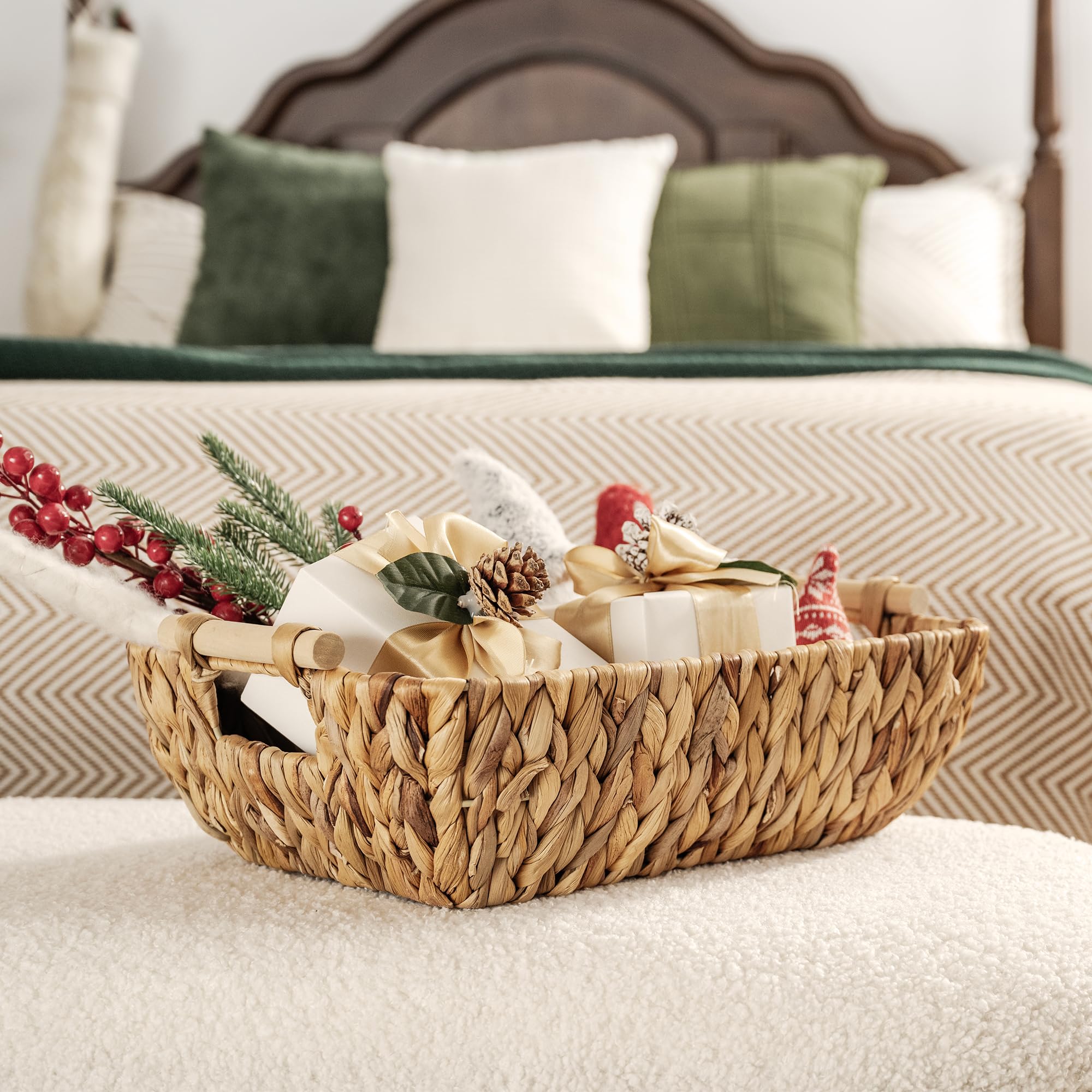 StorageWorks Hand-Woven Large Storage Baskets with Wooden Handles  Water Hyacinth Wicker Baskets for Organizing  2-Pack