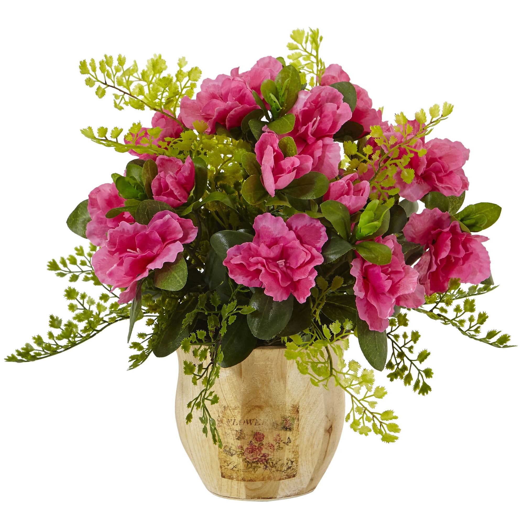 Nearly Natural Azalea and Maiden Hair with Planter