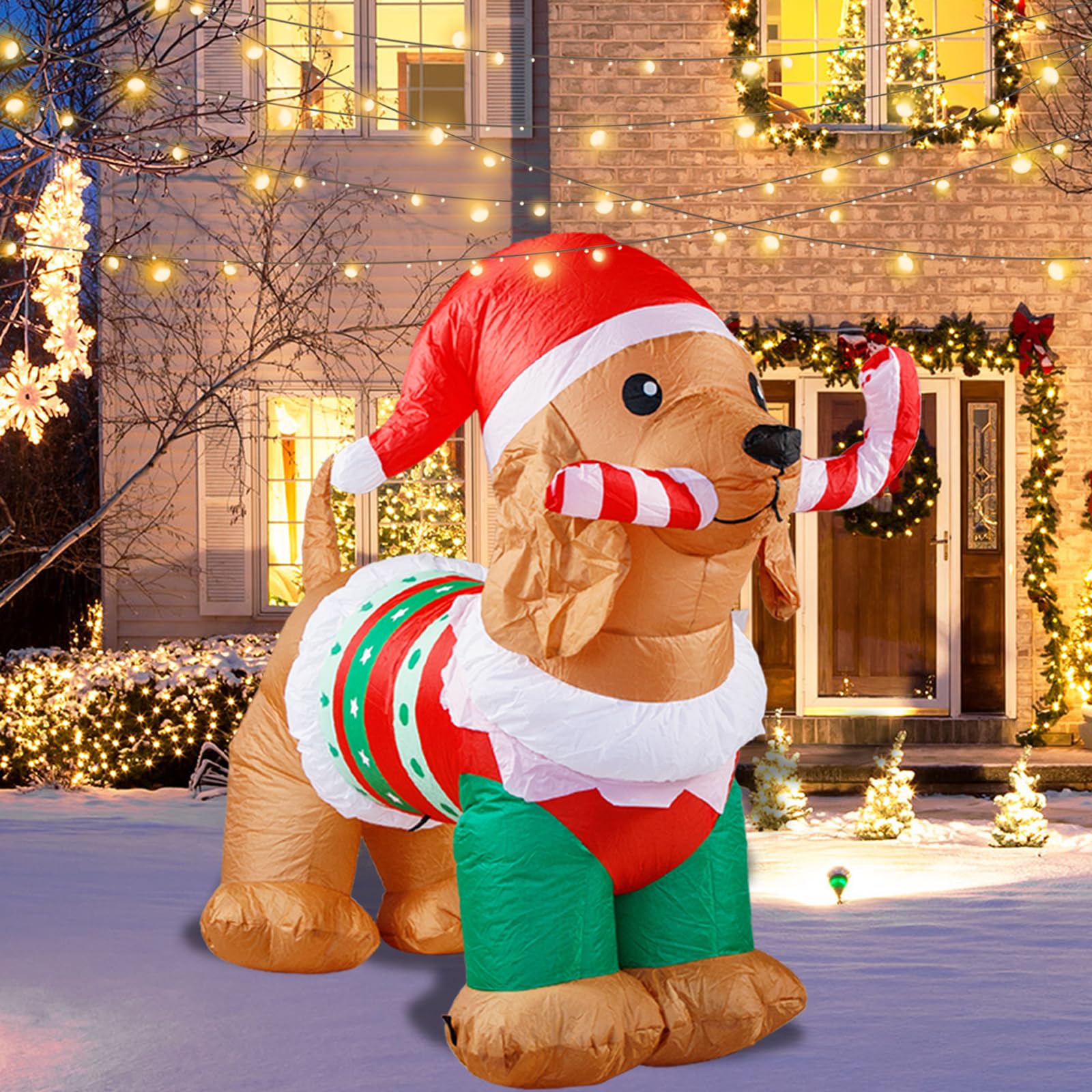 Nervure 5Ft Christmas Dog Inflatables - Outdoor Christmas Inflatable Decorations - Xmas Blow Up Yard Decorations Built-in LED Li