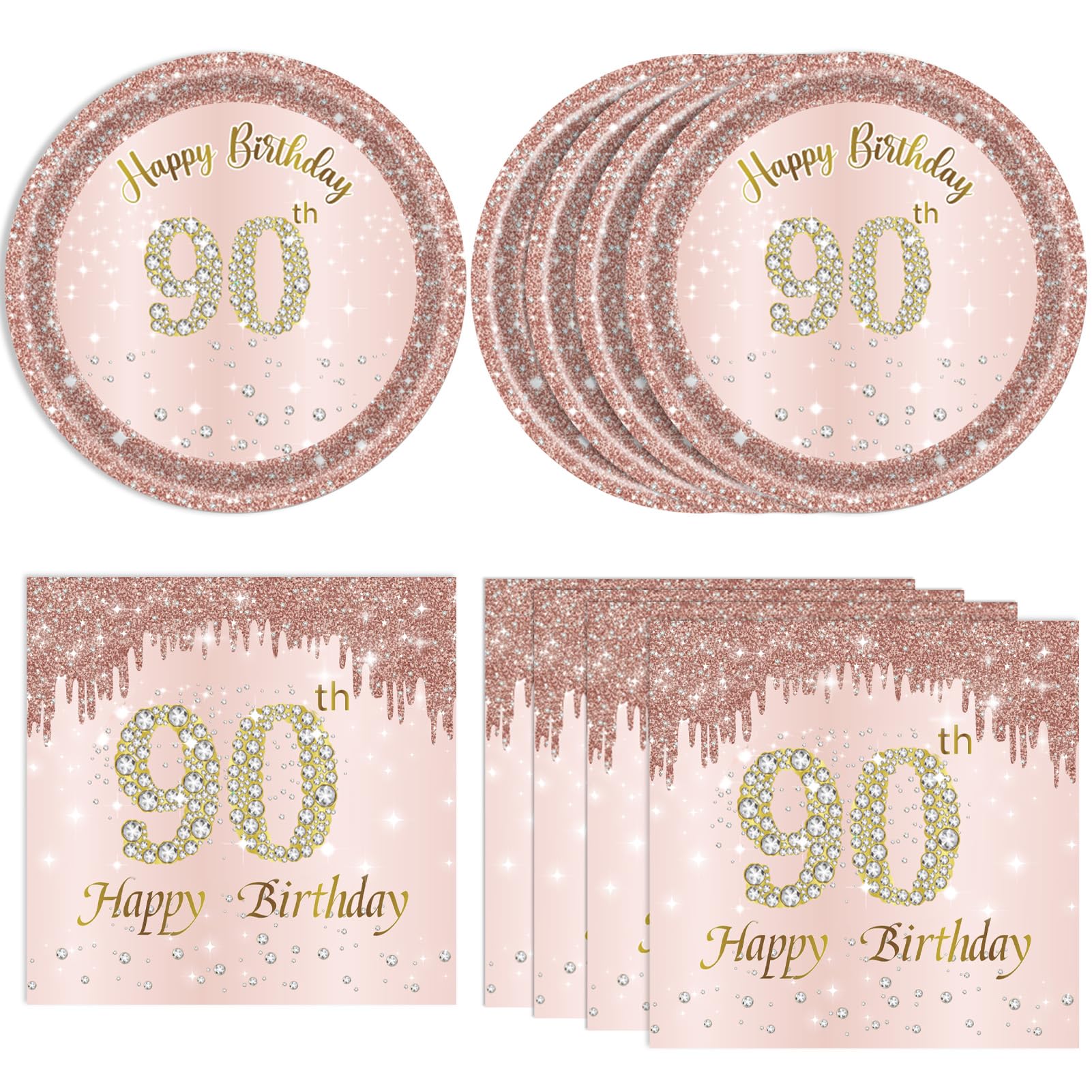 40Pcs 90Th Birthday Decorations For Women Rose Gold 90Th Theme Birthday Party Tableware 90 Year Old Birthday Party Decorations P