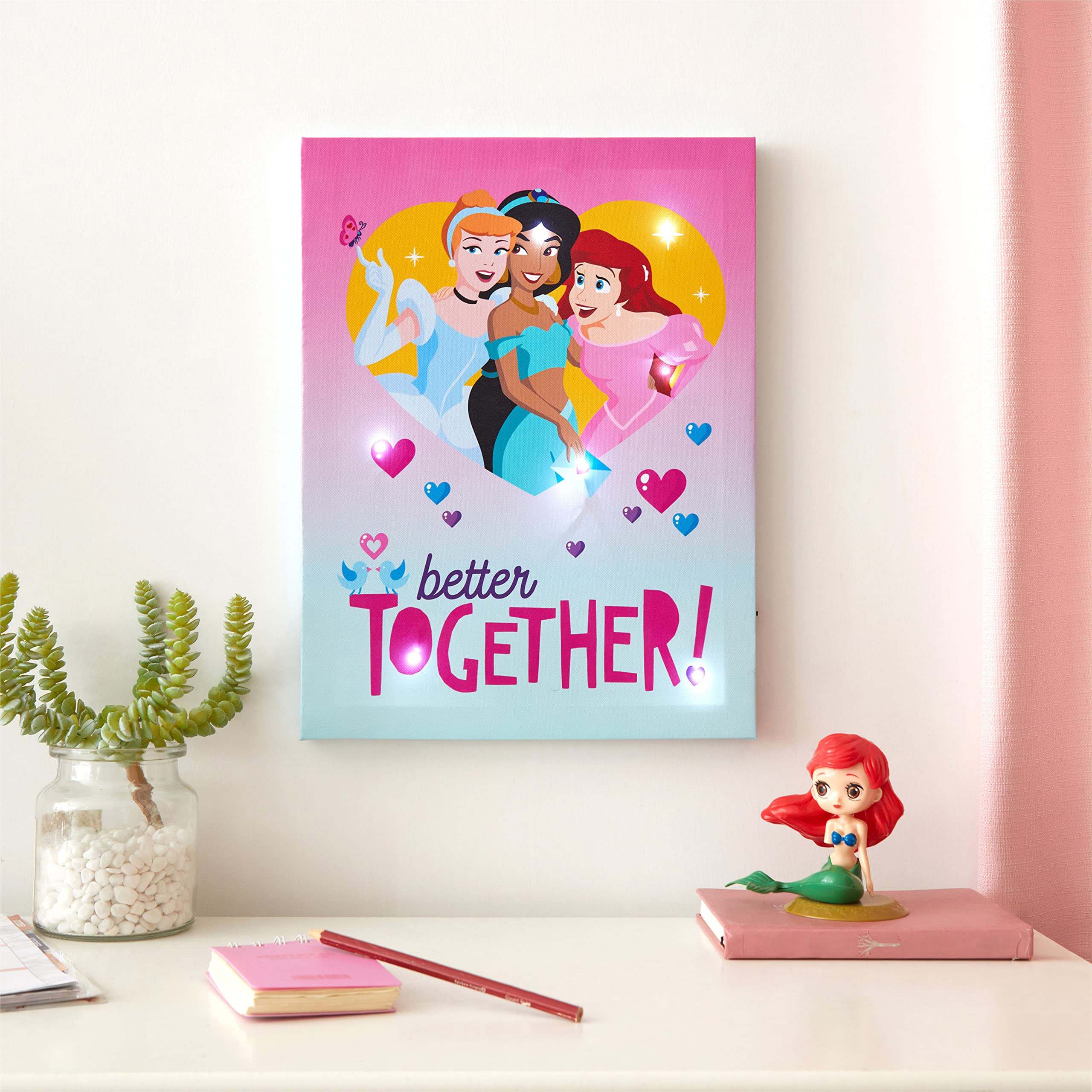 Idea Nuova Disney Princess Canvas LED Wall Art Childrens Wall Hanging D?cor 11.5 ''x15.75 ''