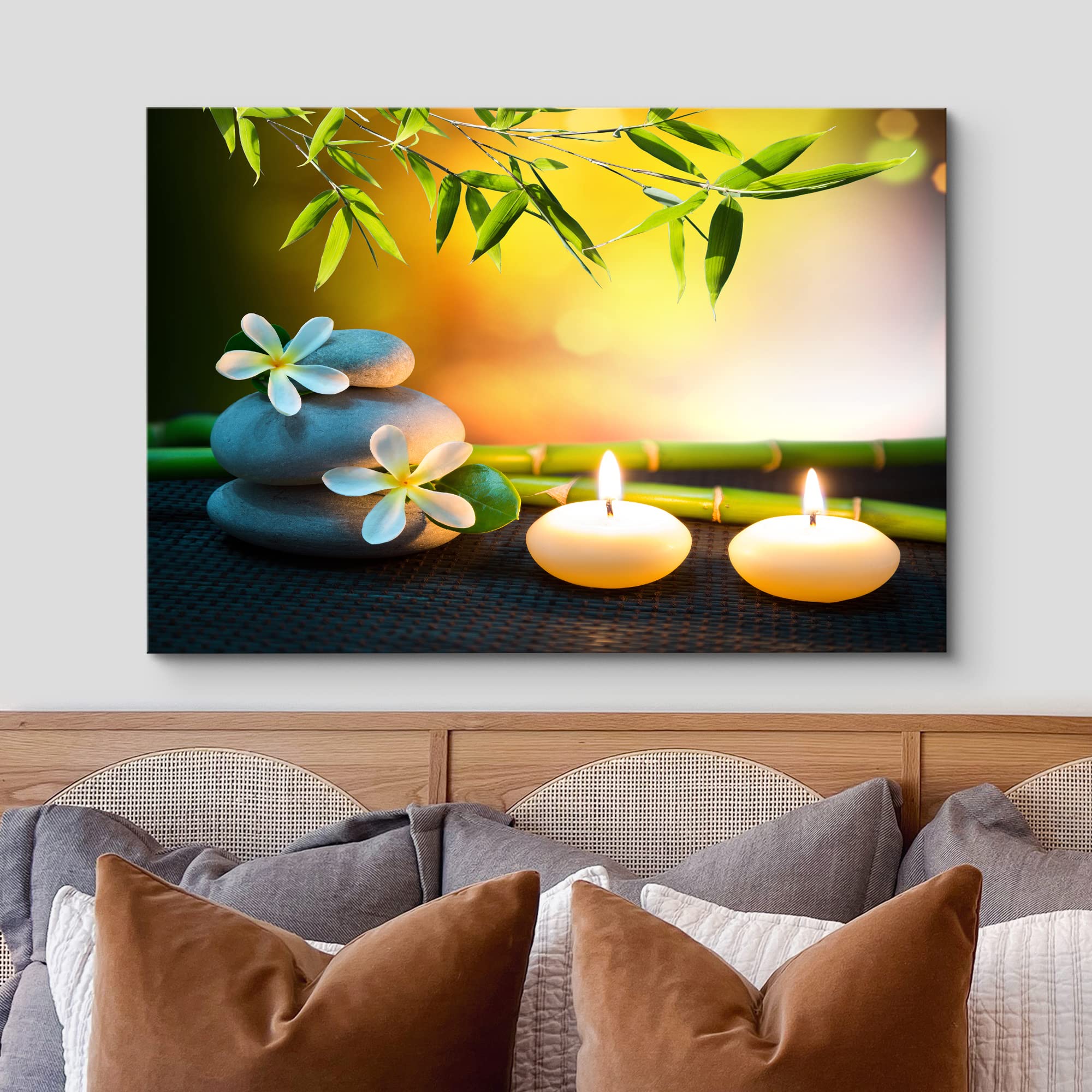 Wall26 Canvas Print Wall Art White Daisy Relaxation Massage Stone Candles Nature Wilderness Photography Realism Rustic Landscape
