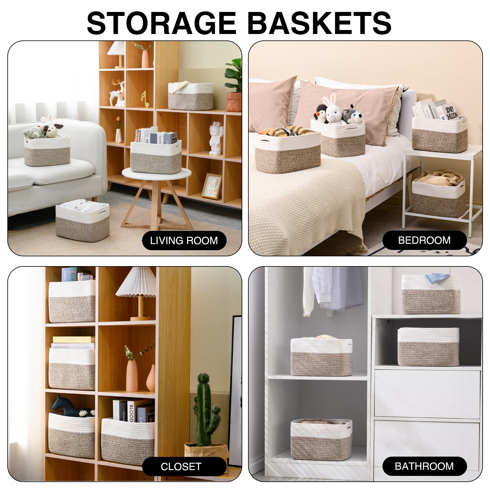 Icerzcz Storage Baskets For Shelves, Woven Storage Basket, Bins For Cube Storage, Cotton Rope Basket With Handles For Toy, Book,