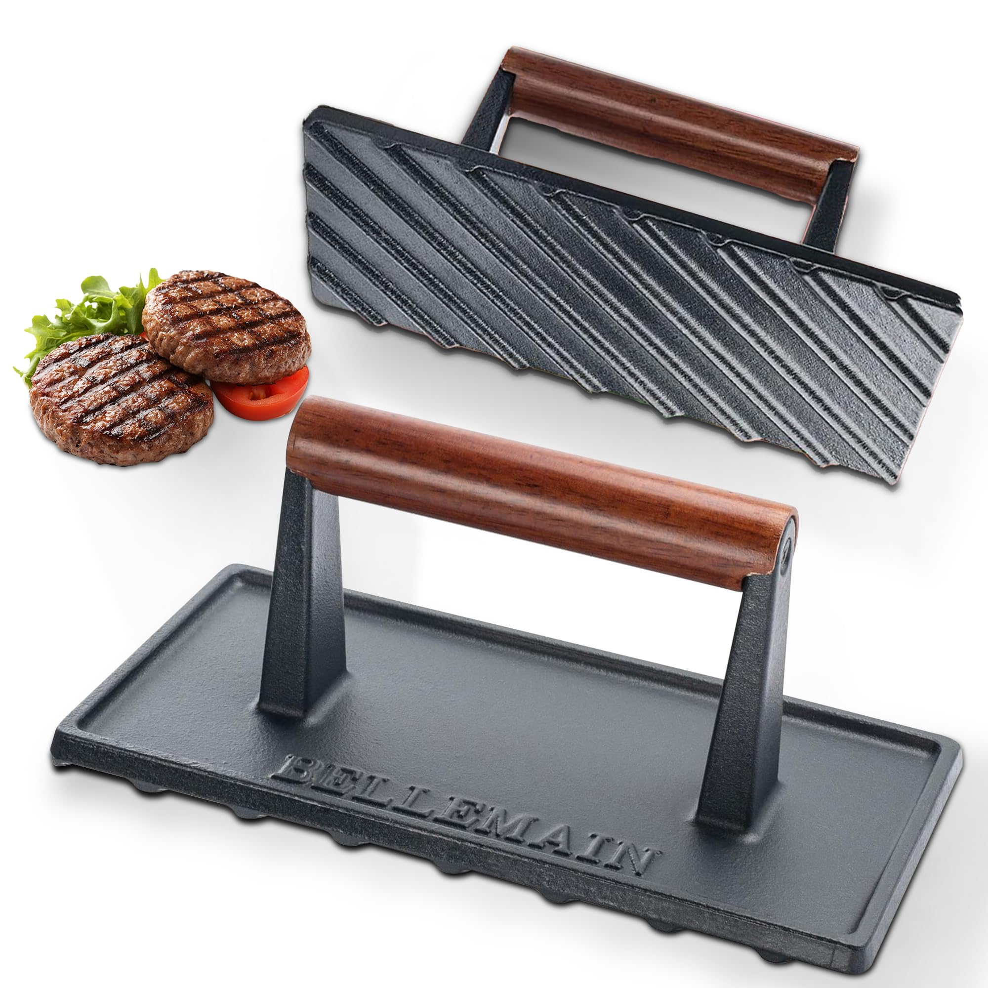 Bellemain Bacon Press Rectangle | Heavy-Duty Cast Iron Grill Press for Perfectly Seared Bacon, Steak & Sandwiches | Equalized We
