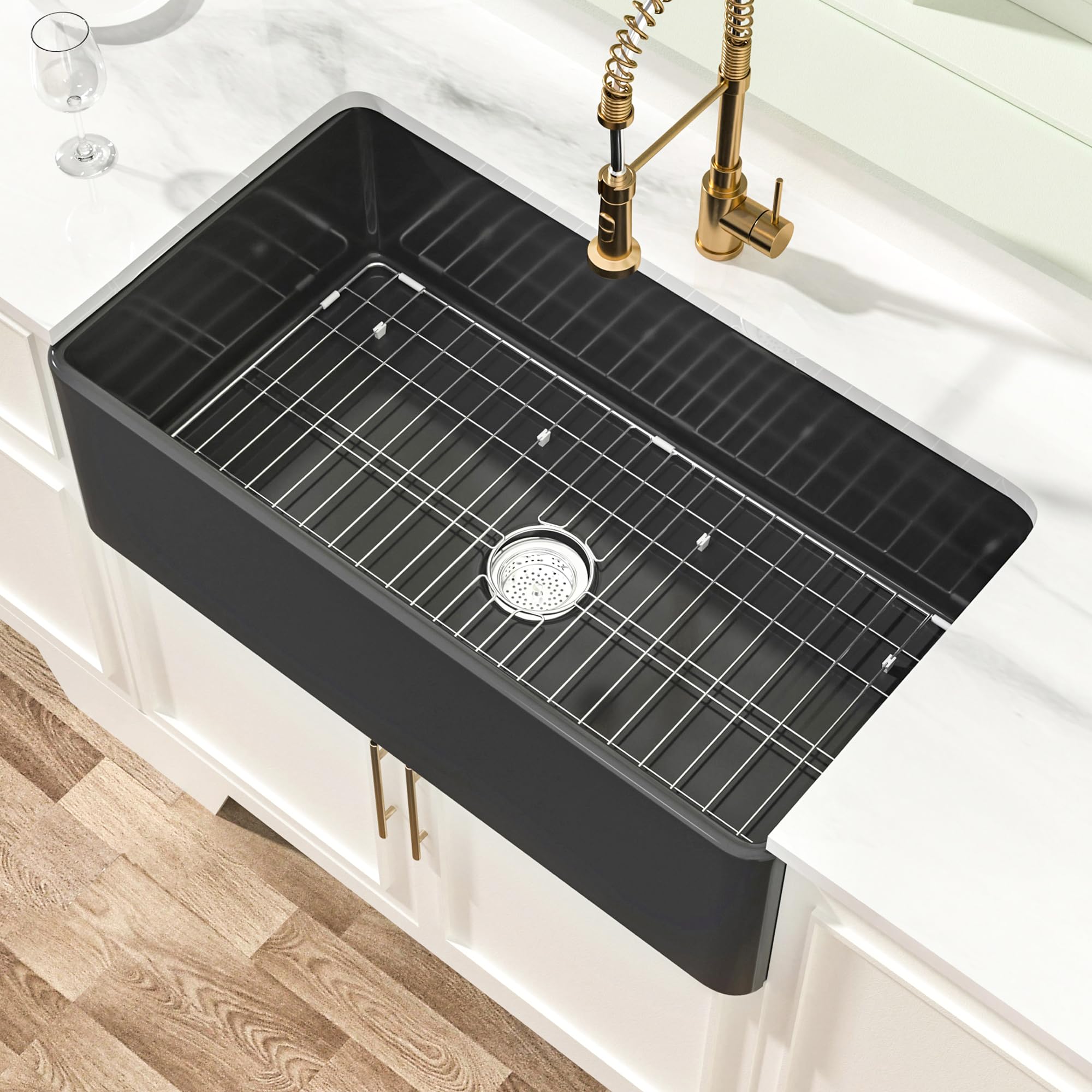 Miuara Black Farmhouse Sink 33 Inch - Apron Front Kitchen Sink Reversible 33x18x10, Undermount Installation, Farm House Style Si