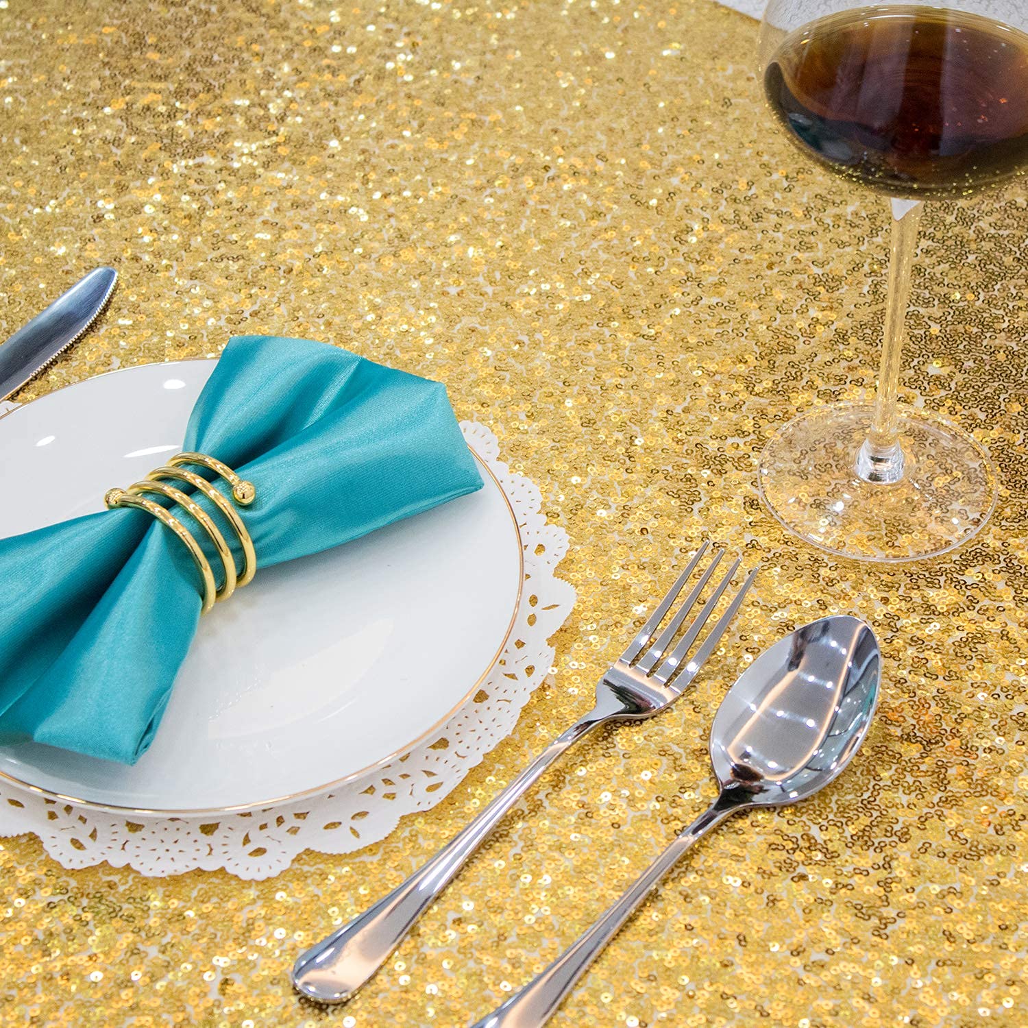 Jyflzq Gold Sequin Tablecloth 70'' Round Sparkly Drape Table Cloths Table Cover Overlay For Wedding Birthday Party Baby Bridal S