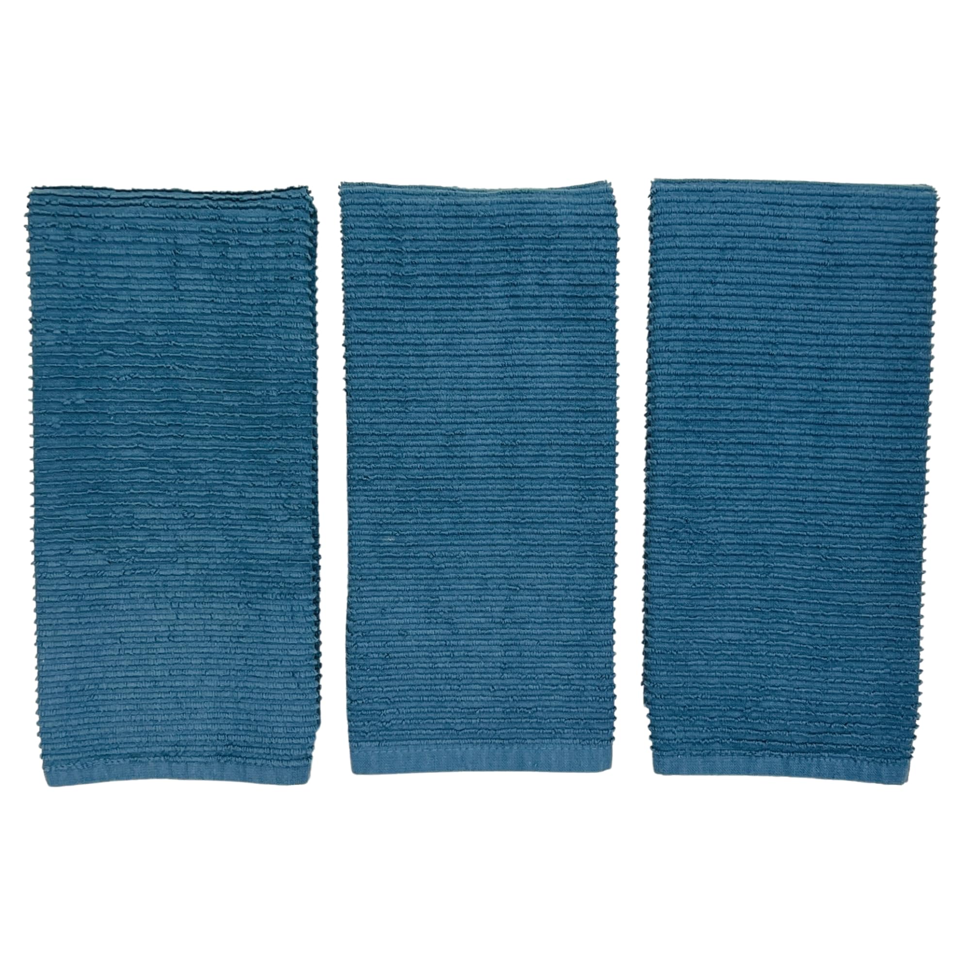 Teal Blue Kitchen Dish Hand Towels 100% Cotton Cloth Soft Cleaning Drying Absorbent Terry Ribbed Loop: Set Of 3 Multipurpose For