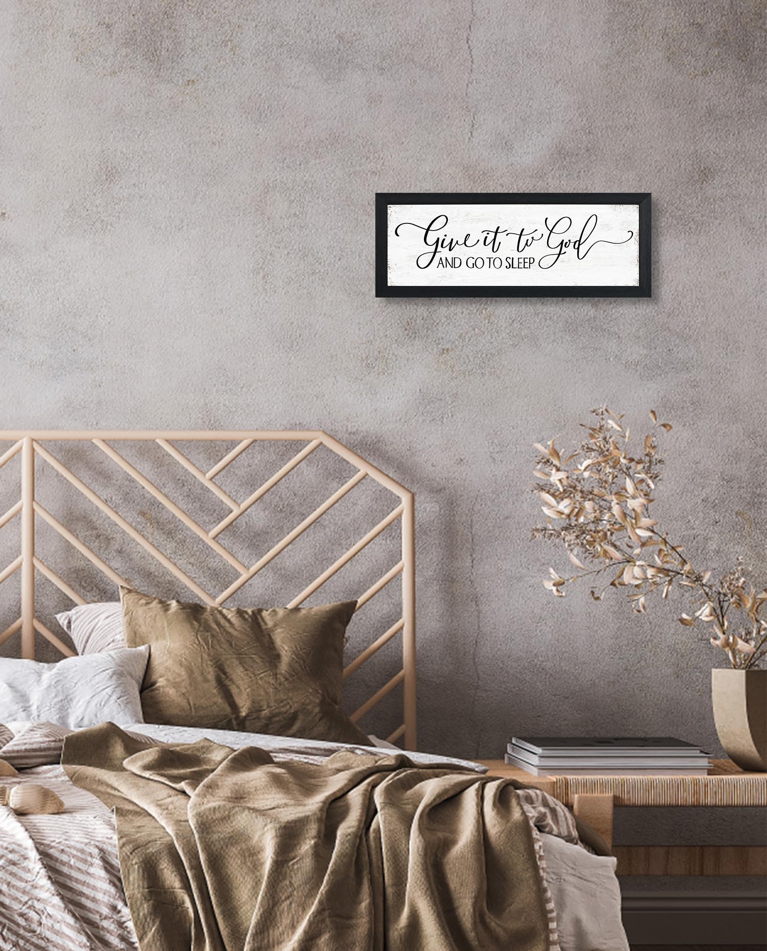 Give It To God And Go To Sleep Sign: Couples Bedroom Wall Decor Above Bed Framed Master Bedroom Signs Farmhouse Rustic Wall Art
