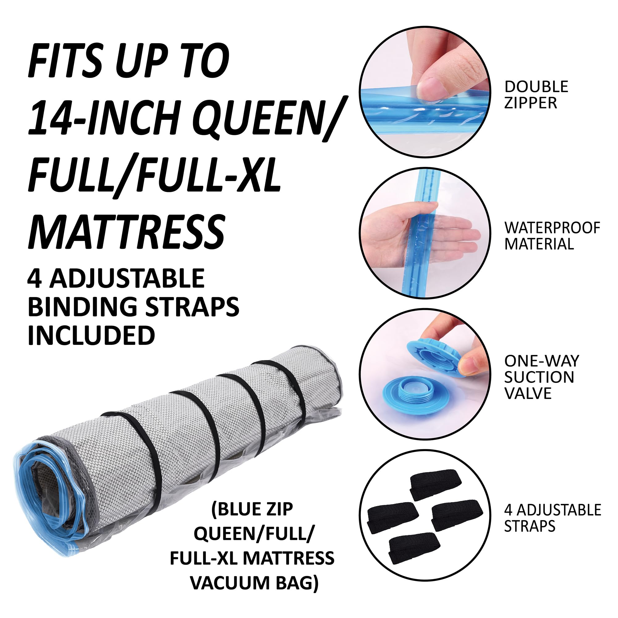 Queen/Full/Full-Xl Foam Mattress Vacuum Bag With Blue Zipper, Mattress Storage Bag