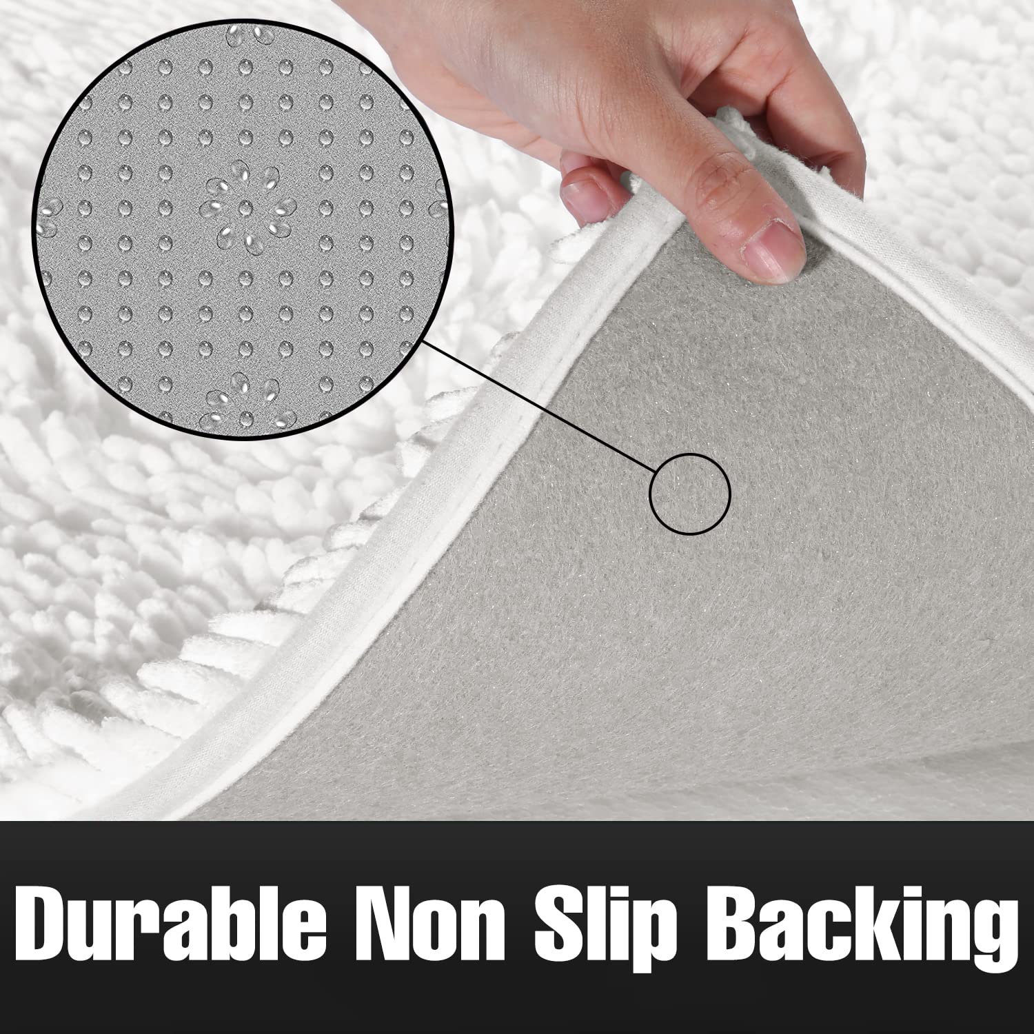 Yimobra Luxury Chenille Bathroom Rug Mat  Extra Soft and Absorbent Shaggy Bath Rugs Non Slip  Machine Wasable Dry  Plush Floor Carpet for Tub  Shower  and Bath Room  24 x 17 Inches  White