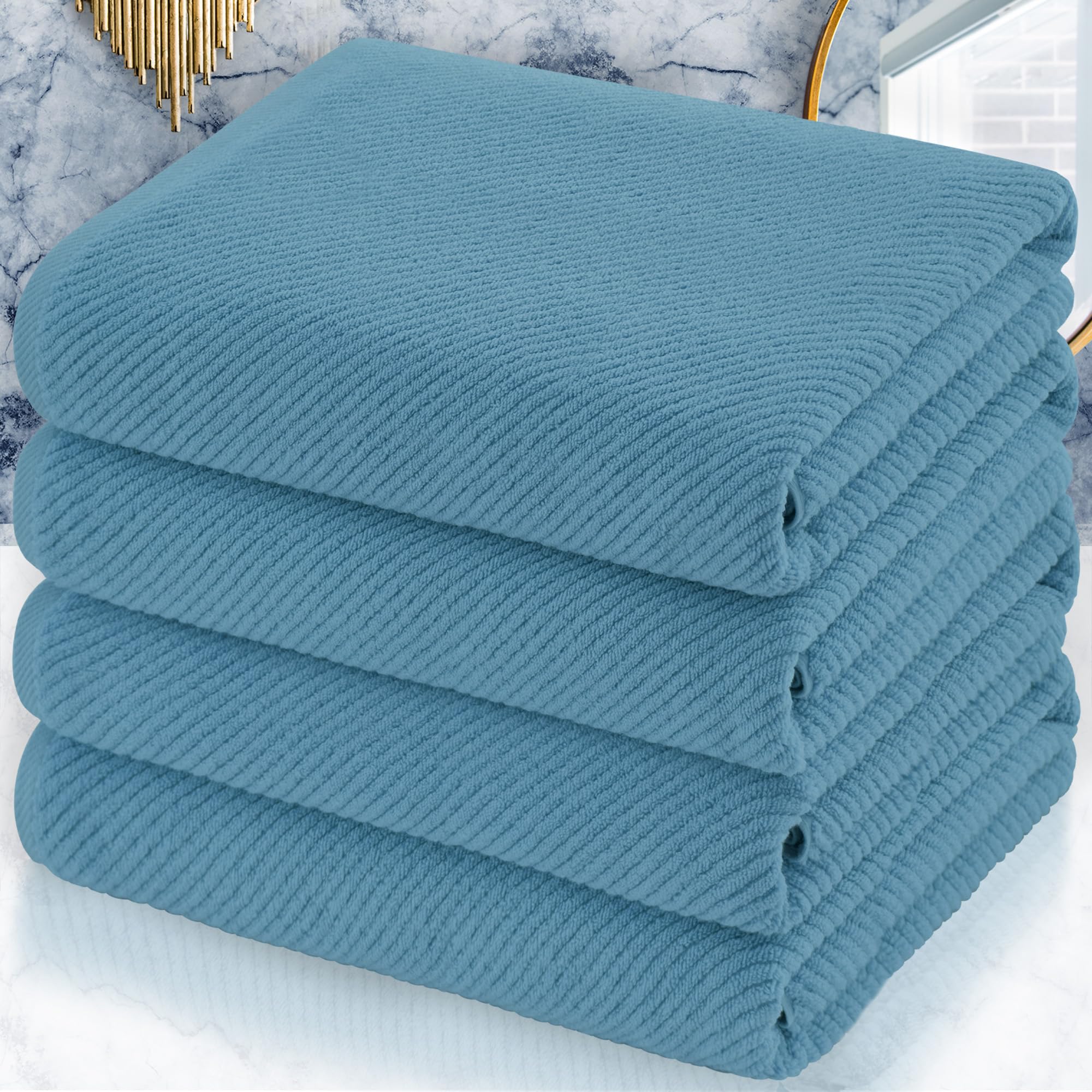 Voova & Movas Bath Towel Set, 4Pc Large 30'' X 56'' - 100% Cotton | Quick Dry | Thick | Light Weight | Soft | Absorbency, Bath T