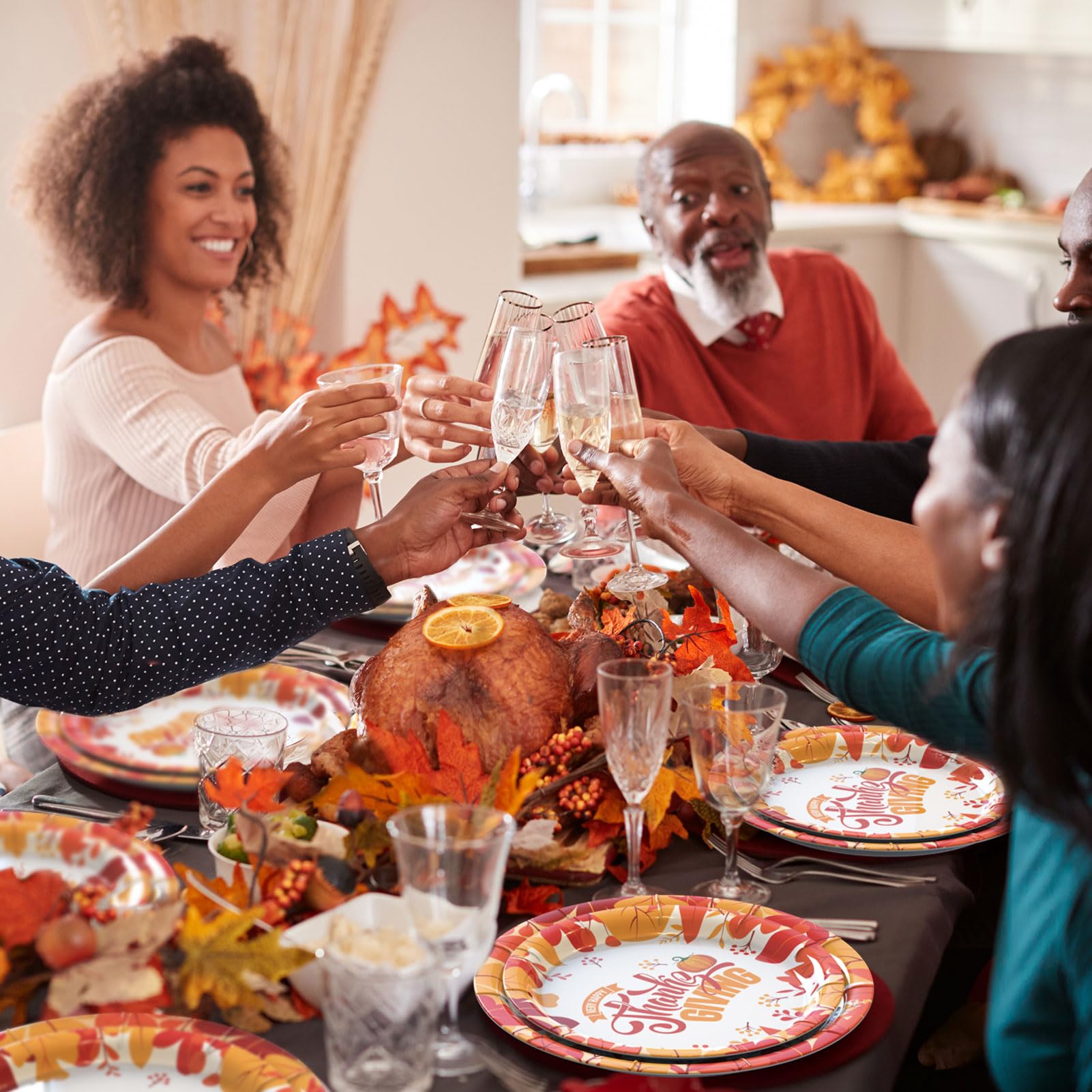 Gezond Thanksgiving Paper Plates 50 Pcs Fall Plates Disposable Pumpkin Dinnerware for Thanks Theme Party Supplies Autumn Tablewa