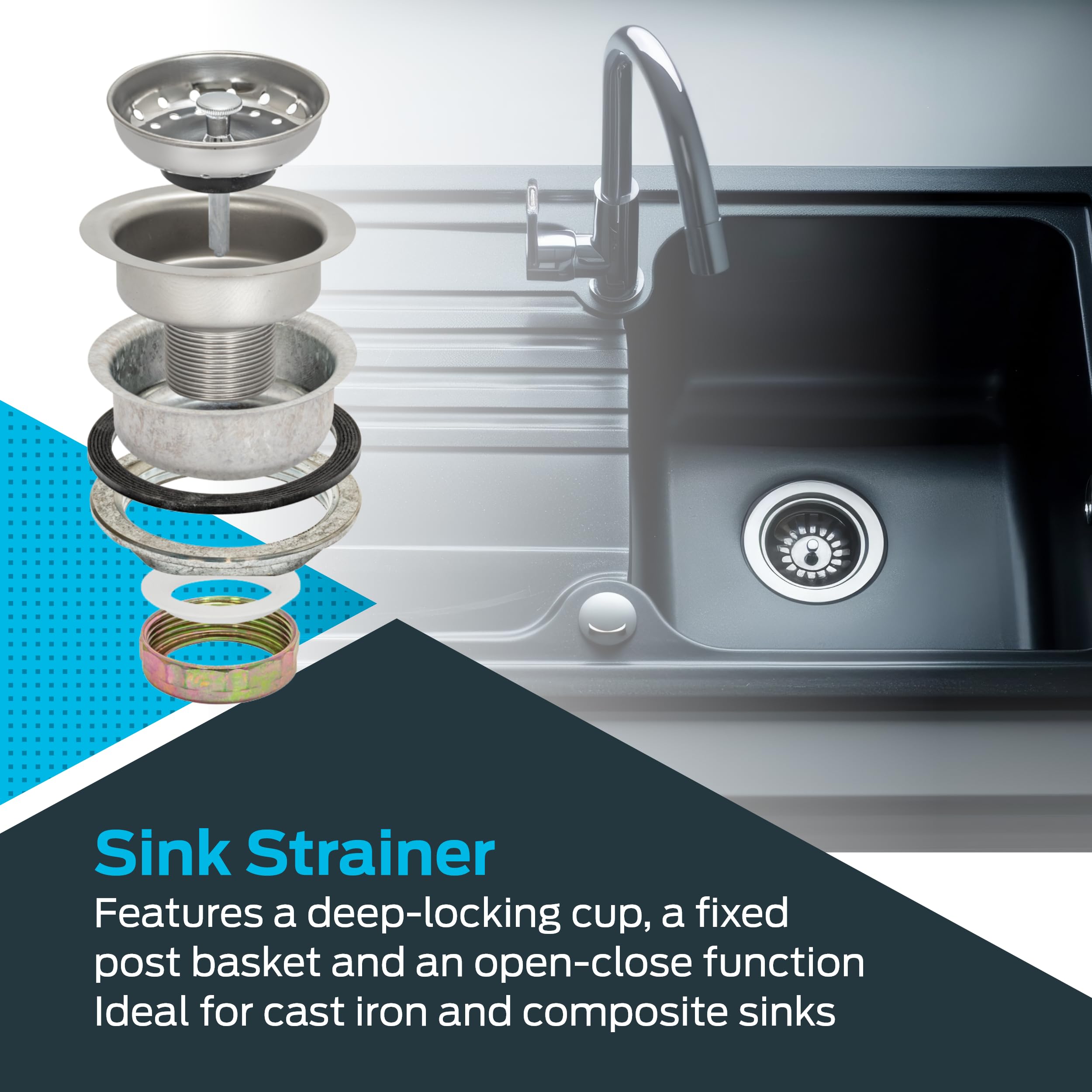 Ez-Flo Double Cup Kitchen Sink Drain Assembly, Sink Strainer Fits 3-1/2 Inch To 4 Inch Opening, 1-1/4 Inch Standard Shank, Stain