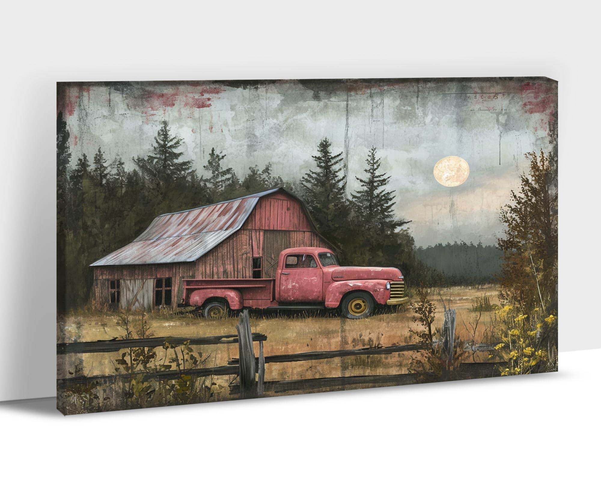 Farmhouse Truck Wall Ar, Old Truck Canvas Prints, Barn Picture Wall Art For Rustic Home Decor, Rustic Landscape Canvas Painting,