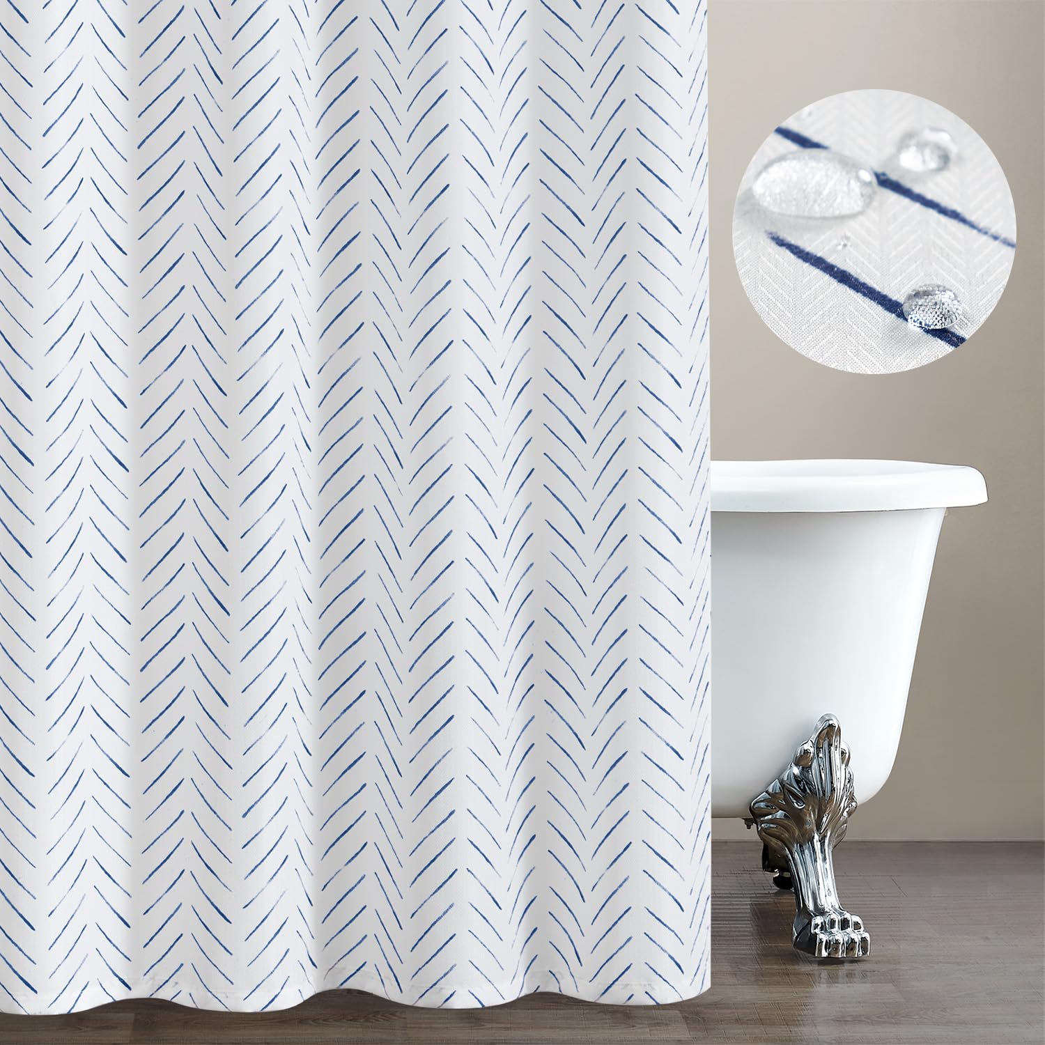 Jinchan Blue And White Shower Curtain Herringbone Fabric Shower Curtain Zig Zag Inky Chevron Farmhouse Shower Curtain Zigzag Mod