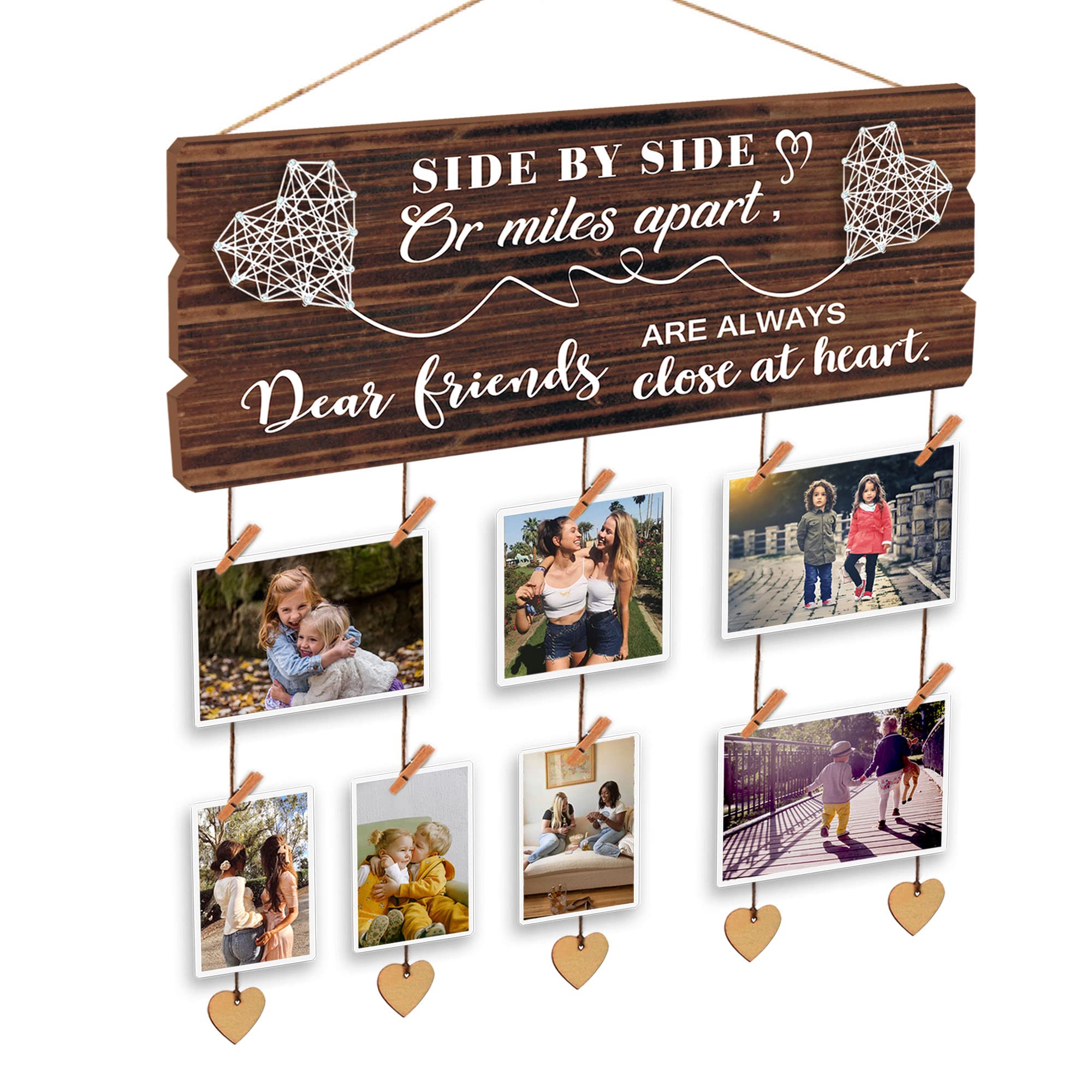 Buecasa Gifts for Best Friends Women Female BFF Sister - Long Distance Picture Clothespin Display Board with Twine and Pendant 1