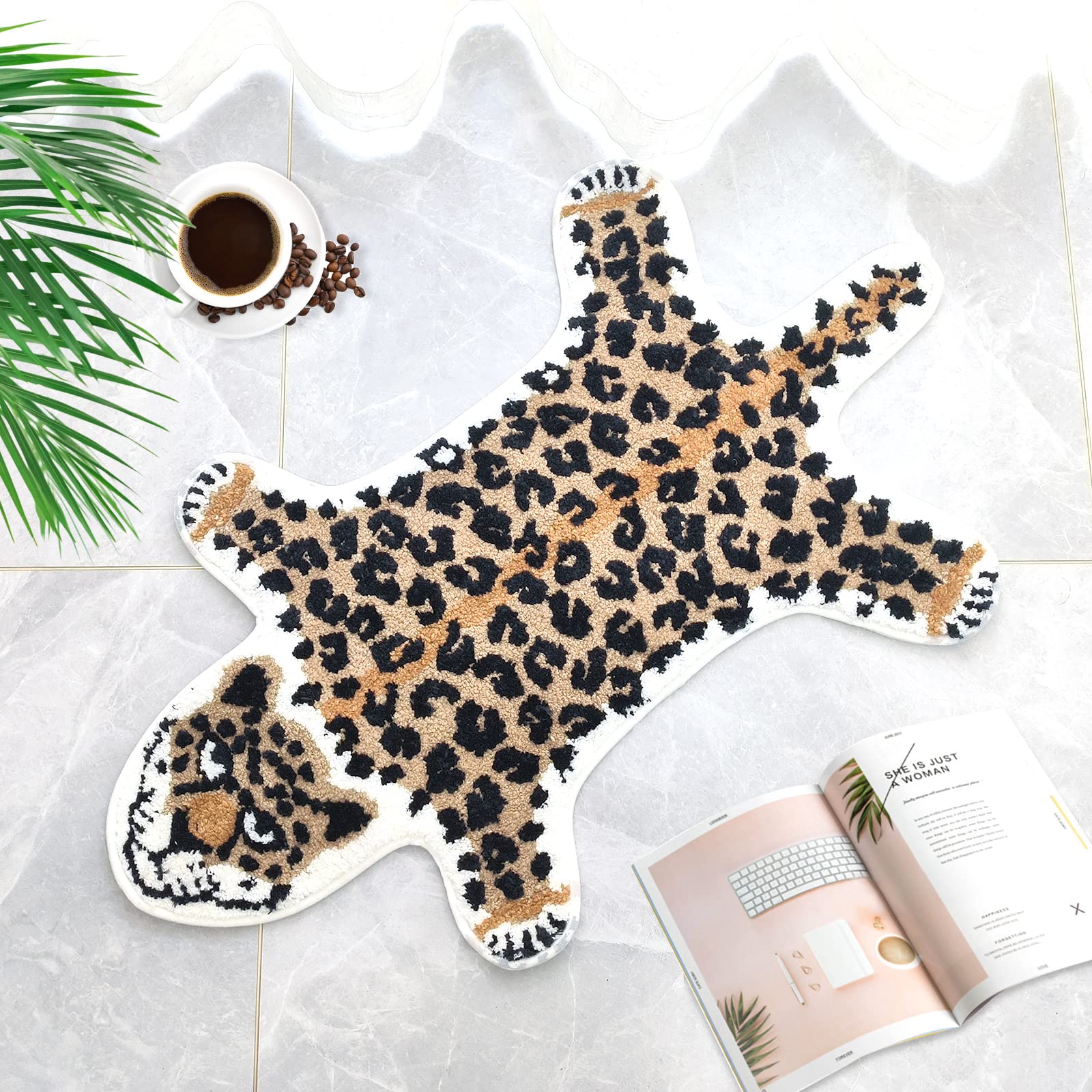 Seek4Comfortable Leopard Bathroom Rug, Cute Animals Bath Mats For Bathroom Cartoon Cheetah Shaped Door Mat Non Slip Absorbent Ba
